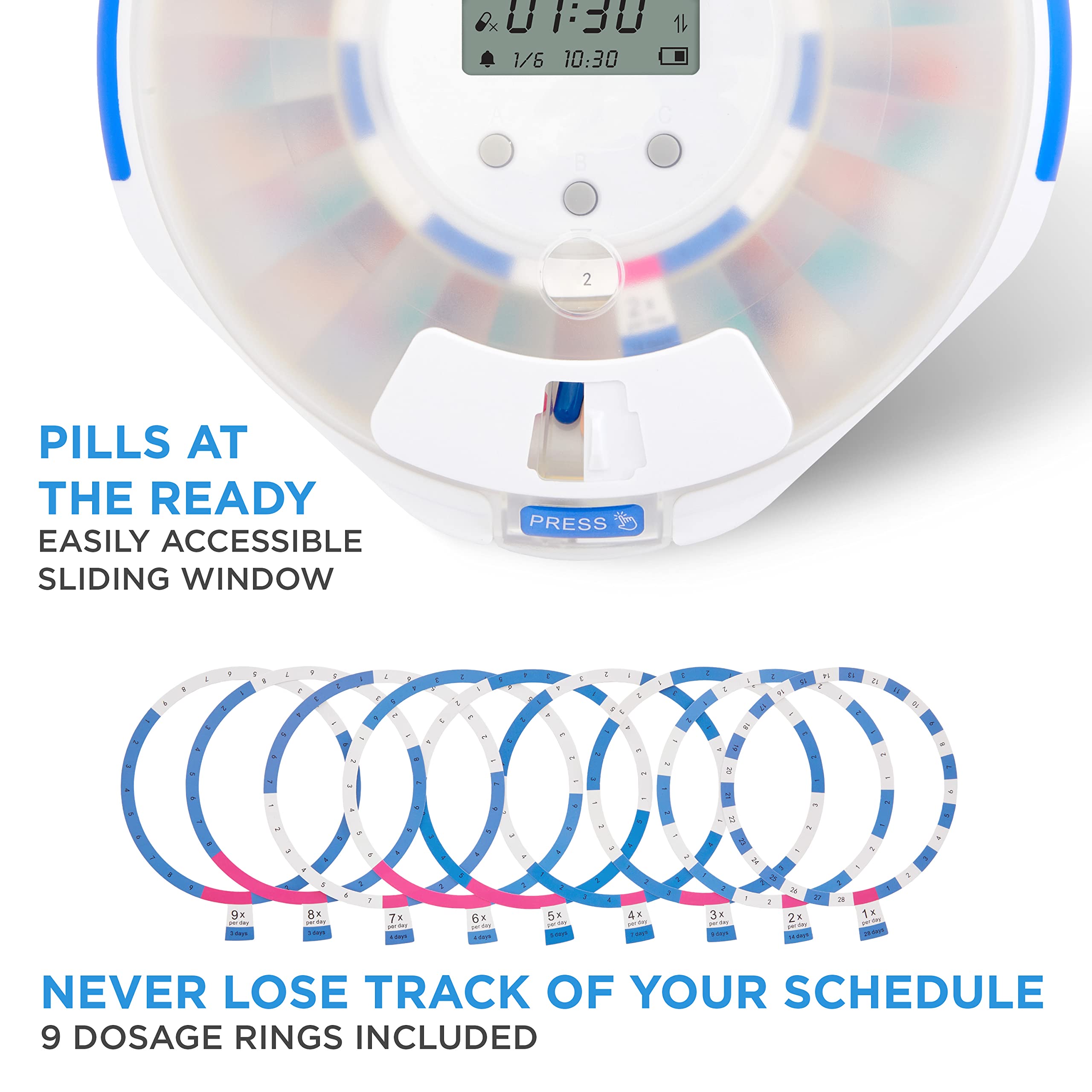 Smart WiFi Automatic Pill Dispenser with Frosted Lid – 28-Day Medication Organizer, 9 Daily Doses | Care Monitoring with Lock Key, Light & Sound Alarms for Prescriptions & Vitamins | Ideal for Elderly Care & Medication Management