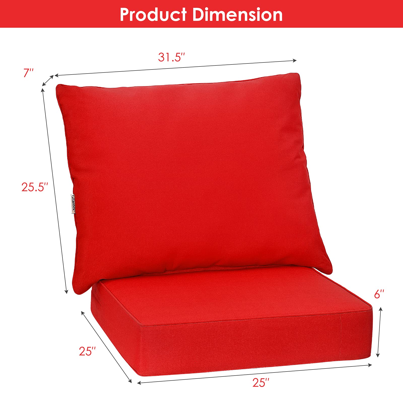 Giantex 6 Inch Thick Waterproof Outdoor Patio Cushion Set with Pillow & Ties - Deep Seat & Back Cushions Replacement for Patio Furniture - Perfect for Garden, Deck, Poolside & Indoor Floor Lounging