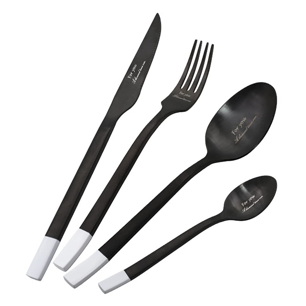 Premium 40-Piece Stainless Steel Flatware Set - Black & Silver Modern Cutlery with Knives, Forks & Spoons - Durable Tableware for Home, Kitchen, Wedding & Restaurant - Perfect for Dinner Parties, Catering & Everyday Dining