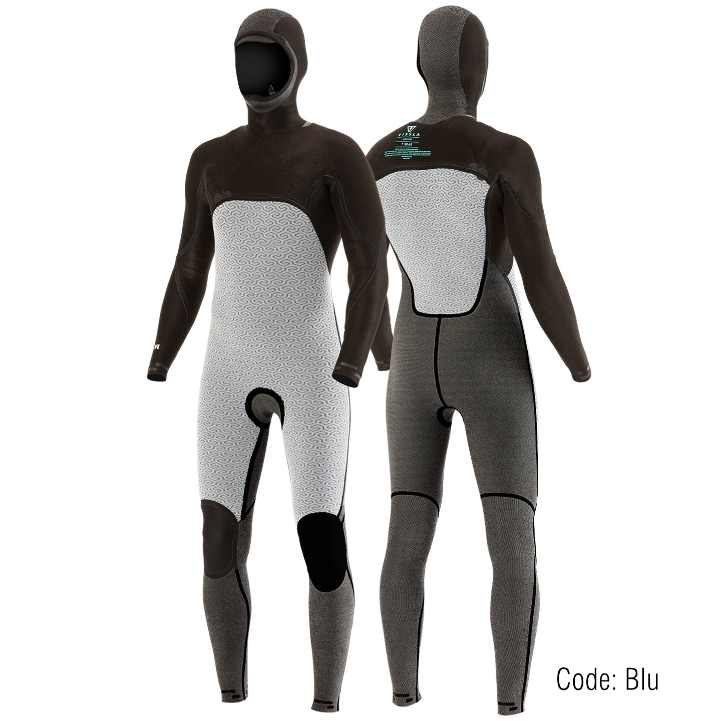 Vissla 7 Seas 5/4mm Men's Hooded Full Wetsuit - Black with Blue Liner for Surfing, Diving & Cold Water Sports