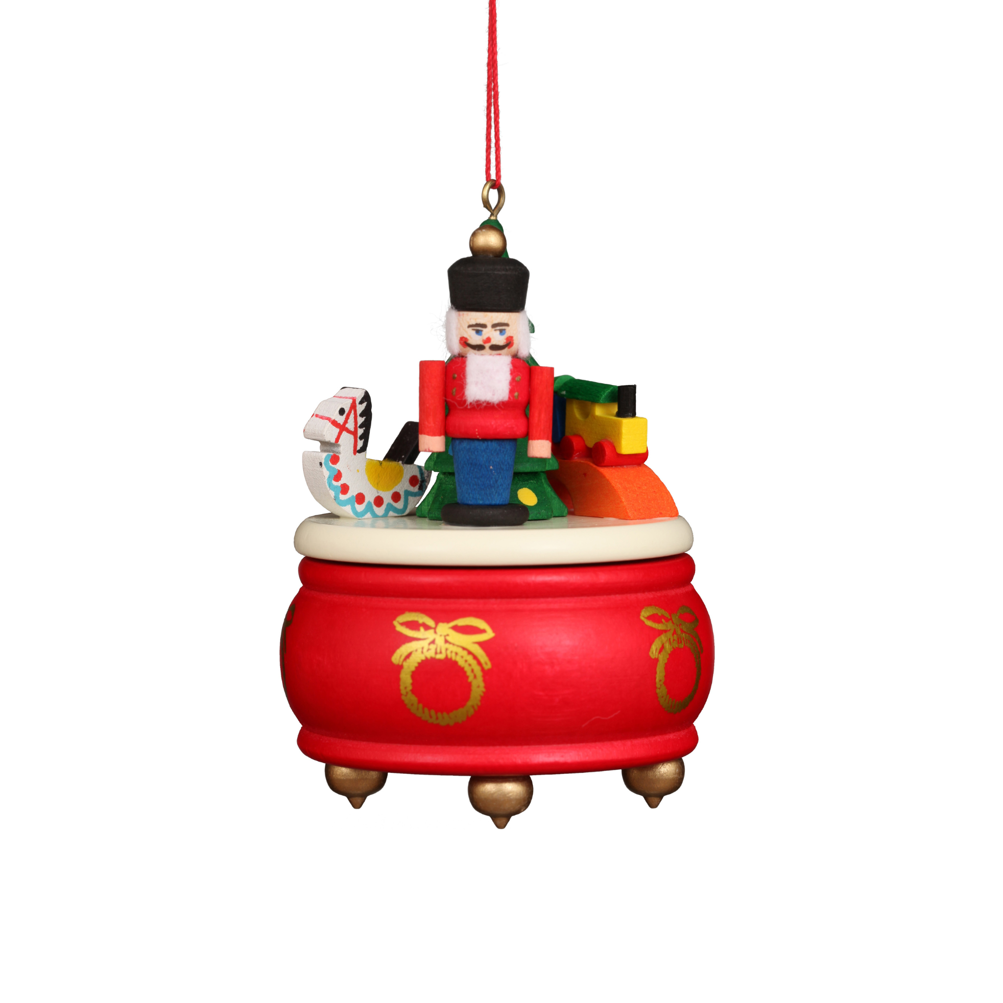 Christian Ulbricht Red Music Box With Nutcracker - Handcrafted German Christmas Ornament - Perfect for Holiday Decorations & Gift Giving
