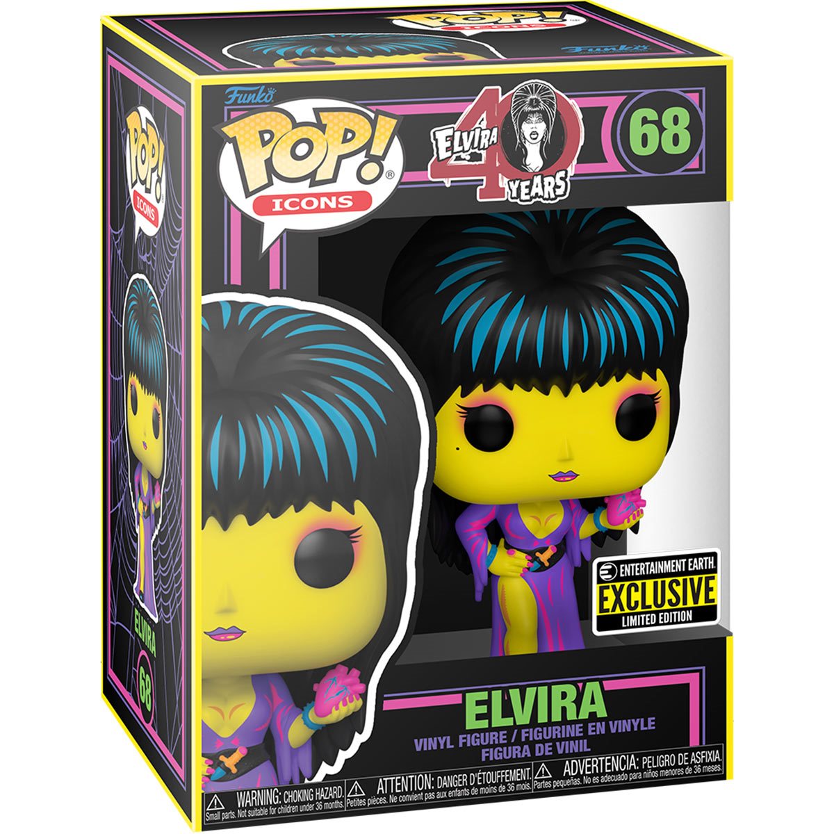 Elvira Black Light Pop! Vinyl Figure - Exclusive #68 Collectible - Perfect for Horror Fans & Pop Culture Collectors - Display on Shelves, Desks, or as Gift for Halloween