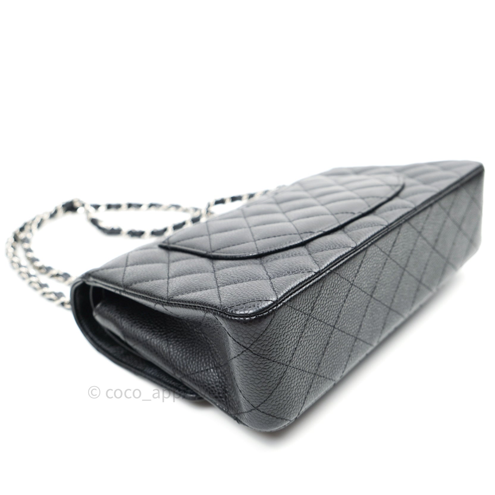 Chanel Classic Double Flap M/L Black Caviar Leather Bag with Silver Hardware - Luxury Designer Handbag for Women, Perfect for Work, Evening & Special Occasions