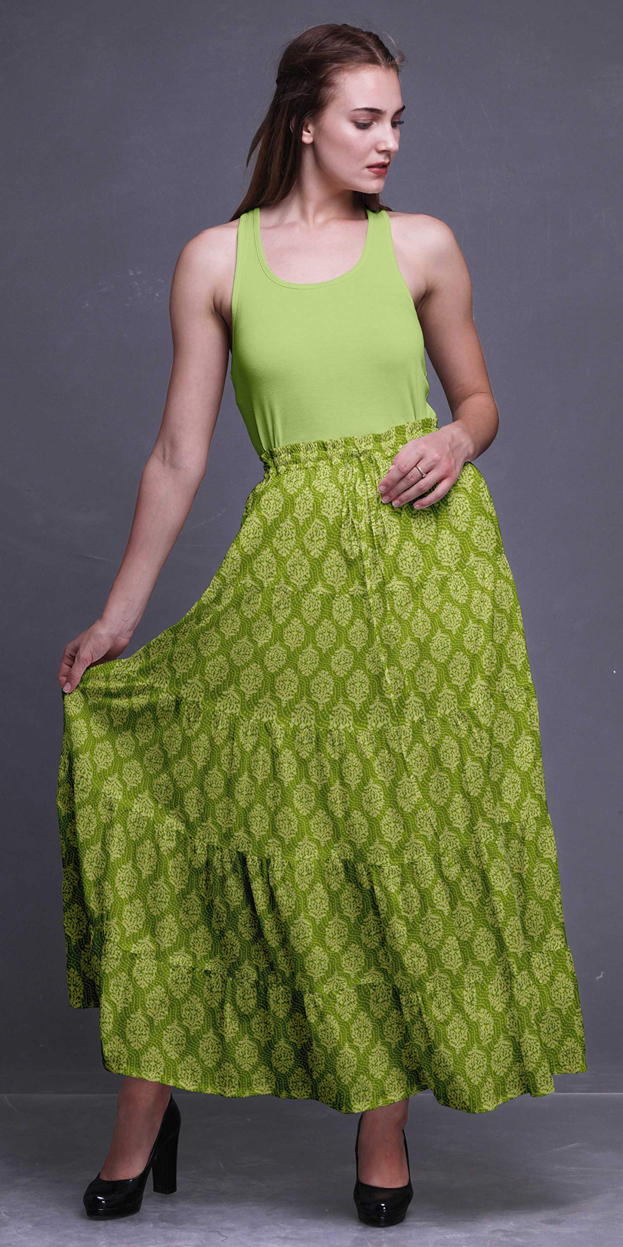 Bimba Printed Long 5-Tier Cotton Skirt for Women | Boho Maxi Skirt | Perfect for Beach Vacations, Music Festivals & Summer Outfits