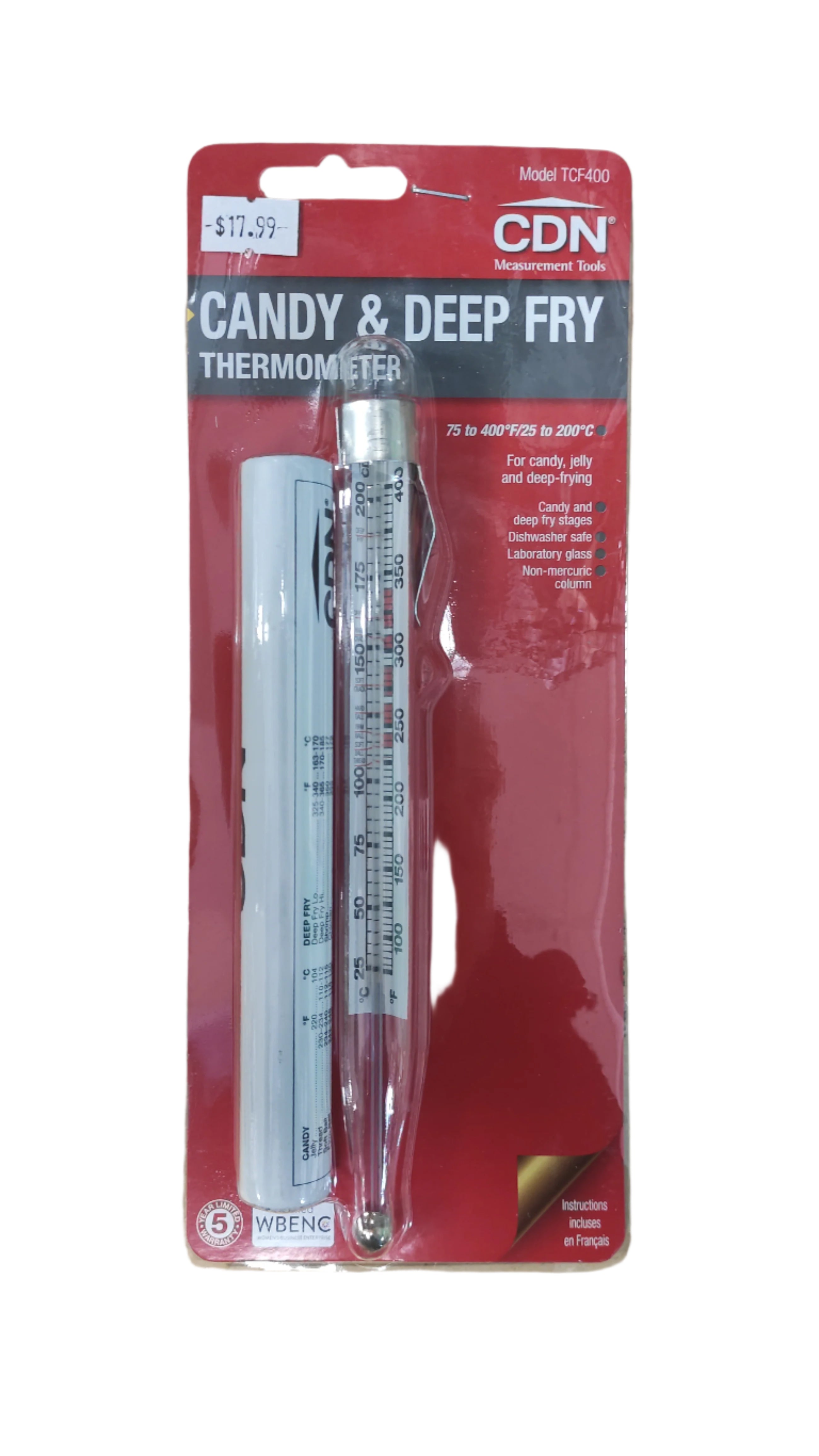 CDN Therm Column Candy & Deep Fry Thermometer TCF400 - Perfect for Candy Making, Deep Frying, and Cooking