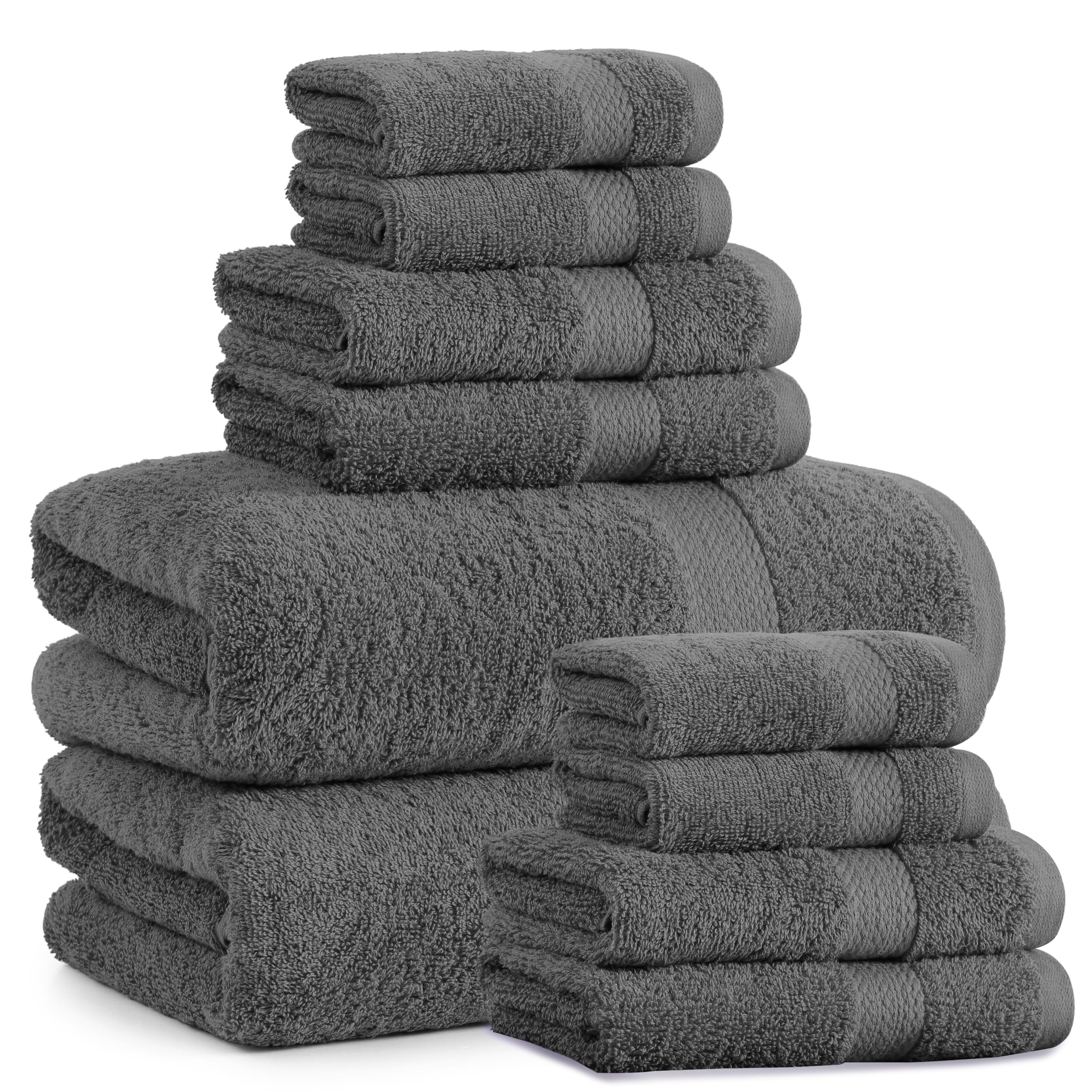 SNOWDROP 10-Piece Grey Bath Towel Set - 2 Large Bath Towels, 4 Hand Towels, 4 Washcloths | Ultra Absorbent Microfiber for Bathroom, Yoga, Pool & Hair Care | Soft Luxury Towels for Spa, Gym & Home Use