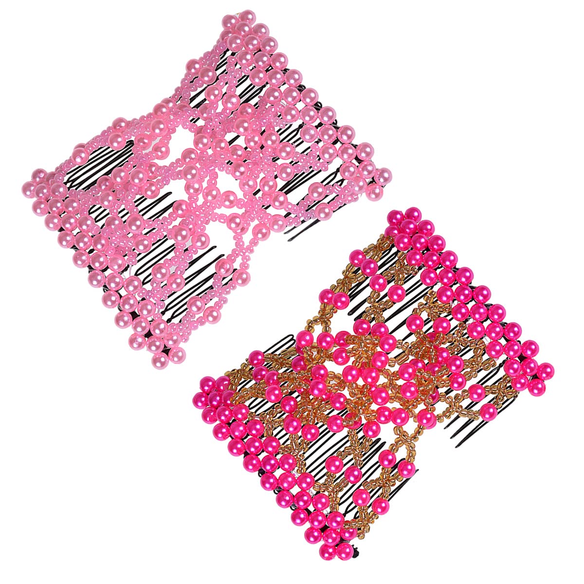 Easy Combs Double Stretching Hair Combs for Thick & Thin Hair - Round Bead Hair Accessories for Popular Hairstyles (Pink & Rose Red) - Perfect for Styling, Braiding & Hair Extensions