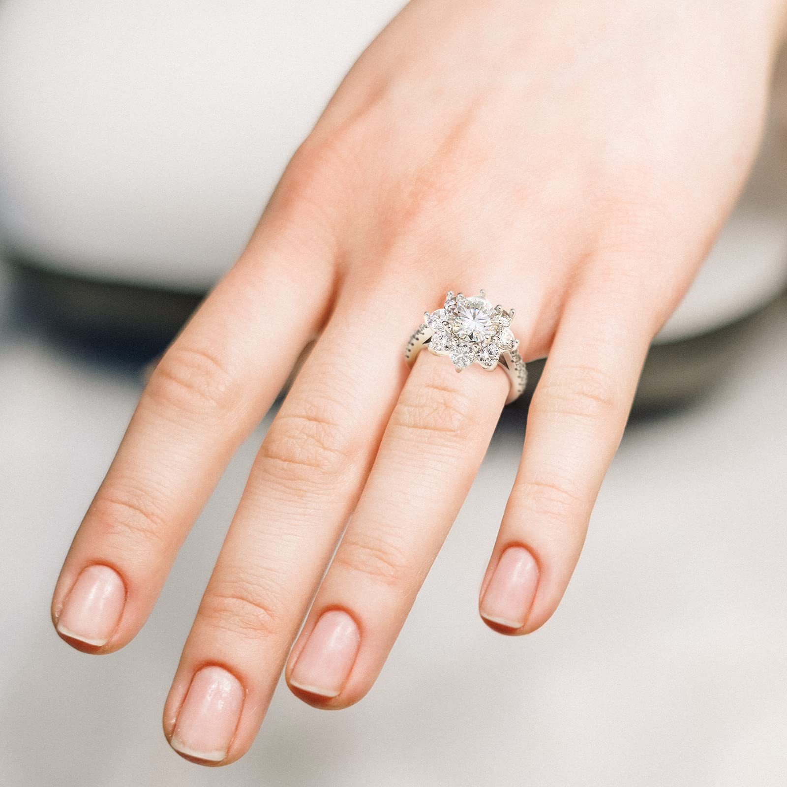 2 Carat Moissanite Engagement Ring for Women - 925 Sterling Silver Sunflower Wedding Band with Certificate | Anniversary Gift, Promise Ring, Bridal Jewelry for Her