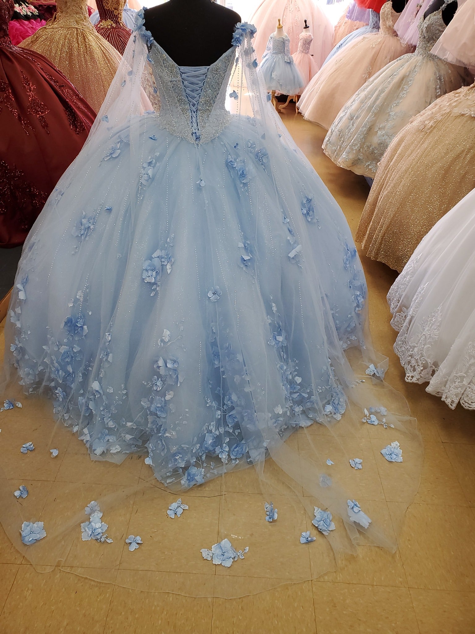 2025 Light Blue Quinceanera Dresses with 3D Floral Appliques - Elegant Ball Gown for Sweet 15 Birthday Party, Prom, and Formal Events
