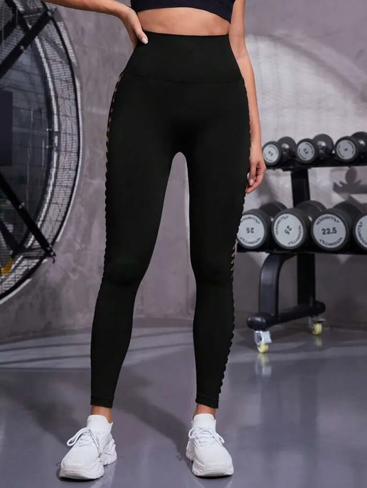 Sexy Hollow Black Seamless Leggings for Women - High Waist Yoga Pants, Gym Workout Leggings, Tummy Control Fitness Tights - Perfect for Yoga, Running, Gym & Casual Wear