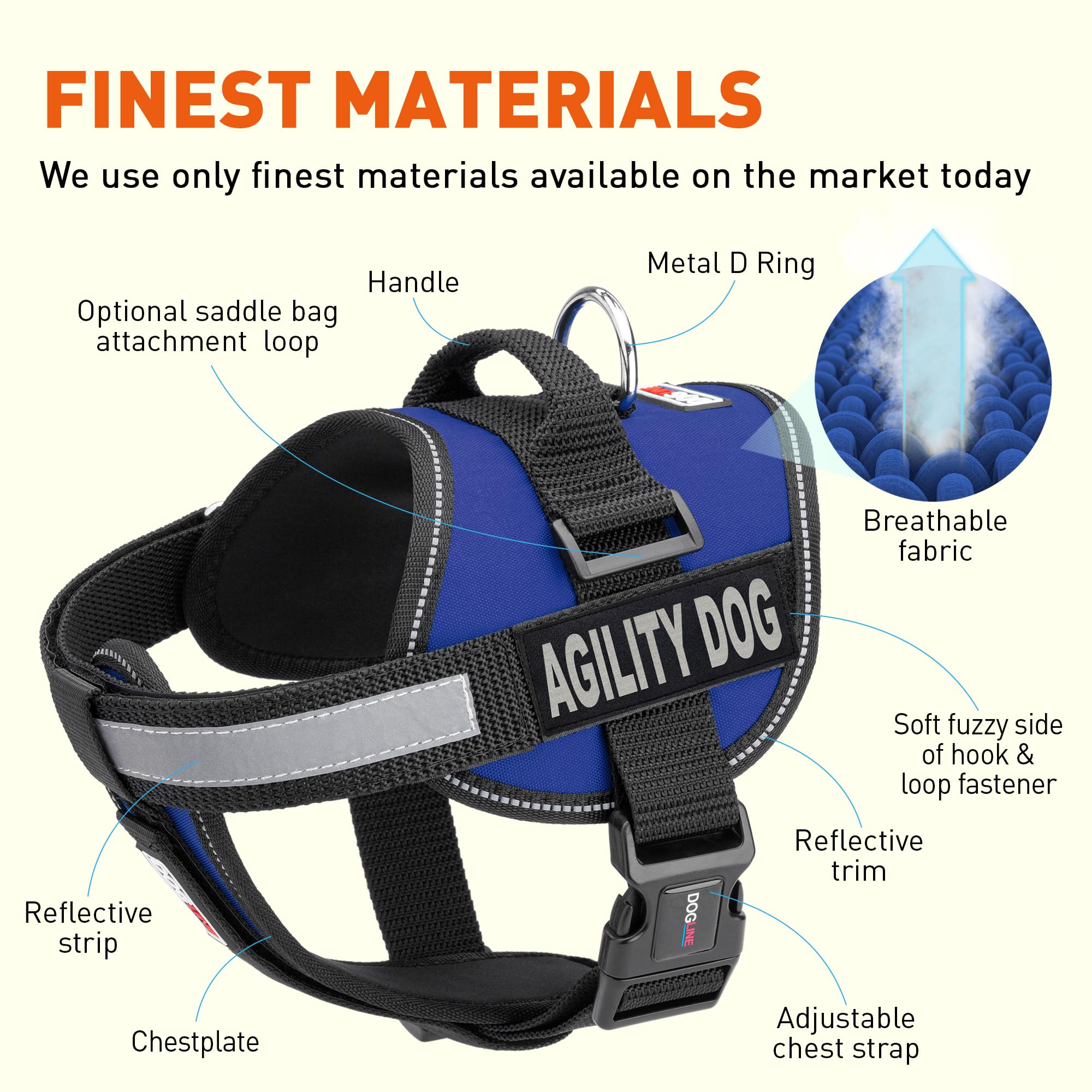 Dogline Unimax Multi-Purpose Dog Vest Harness with 2 Removable Agility Patches - Small Size, Blue | Perfect for Training, Hiking & Outdoor Activities