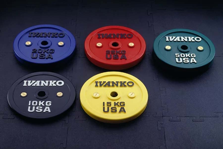 Ivanko Olympic Weight Plates - Color Bumper Plates Set for CrossFit, Powerlifting & Home Gym Workouts - Durable Rubber Coated Weight Plates for Strength Training & Fitness