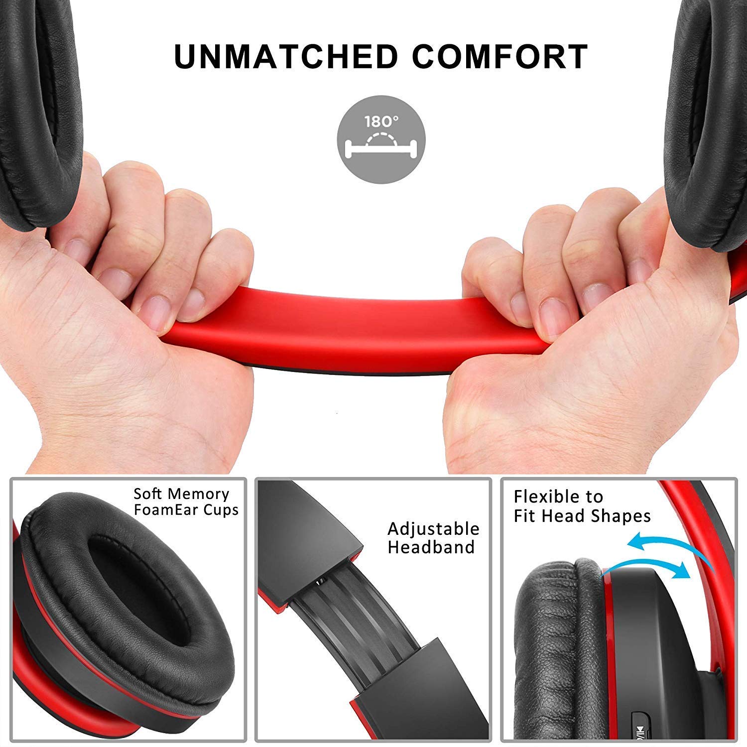 ZIHNIC 2-Pack Wireless Headphones Bundle - 1 Black Over-Ear & 1 Black Red Foldable Bluetooth Headset for Travel, Work, and Gym Use