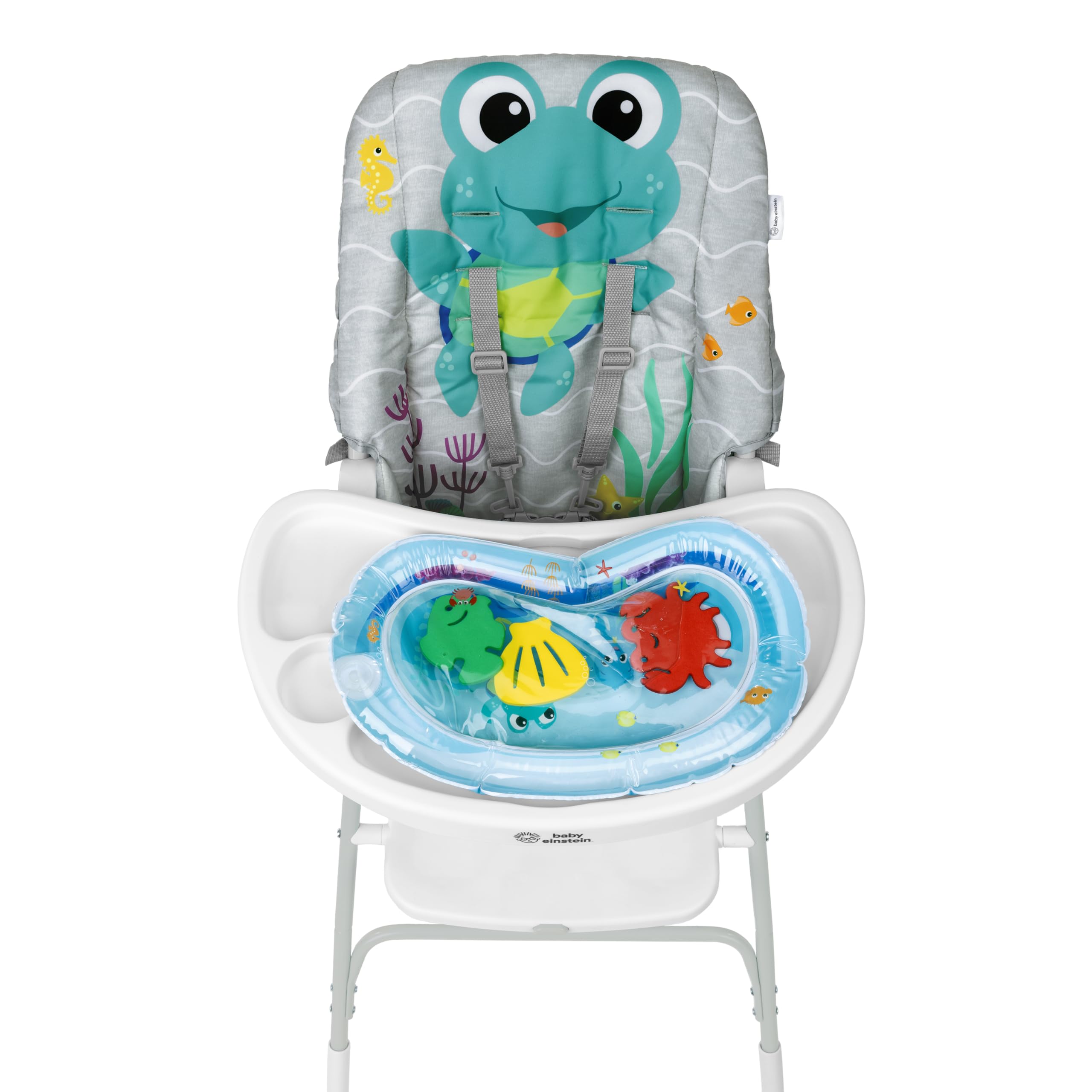 Baby Einstein Ocean Explorers Compact Folding High Chair with Water Mat - 5-Point Safety Harness for Infants 6+ Months | Portable Feeding & Play Seat for Beach, Poolside & Outdoor Adventures