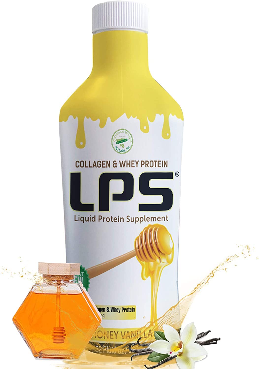 Sugar-Free Liquid Collagen & Whey Protein Supplement for Men & Women - Non-GMO, Promotes Healthy Skin & Hair - Honey Vanilla Flavor (6-Pack) | Post-Workout Recovery & Daily Beauty Boost