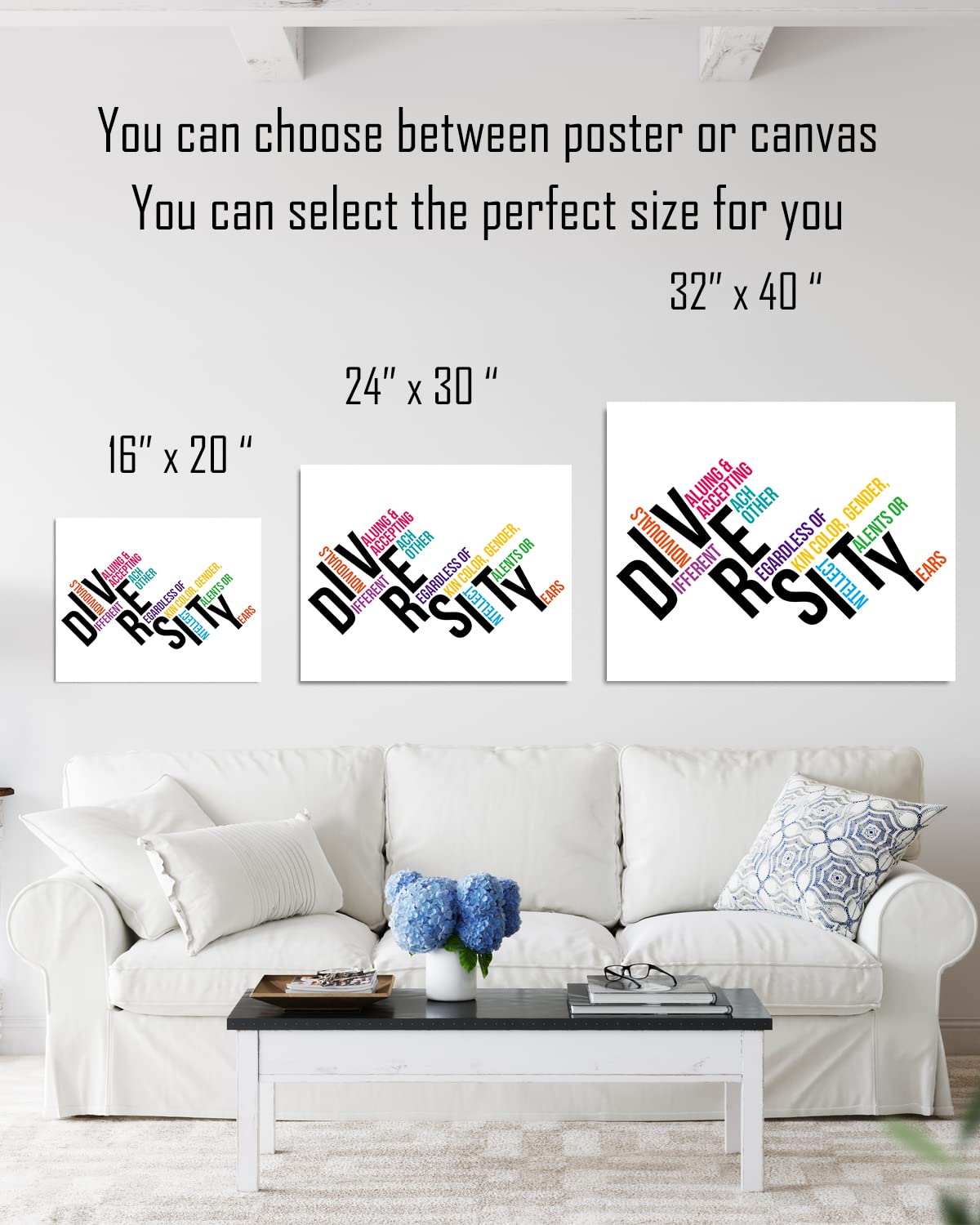 Diversity Wall Art Canvas - Social Justice & Equality Motivational Posters for Classroom Decor - Inclusive Ready to Hang 30x24 Wall Decor - Perfect for Schools, Offices & Home Inspiration