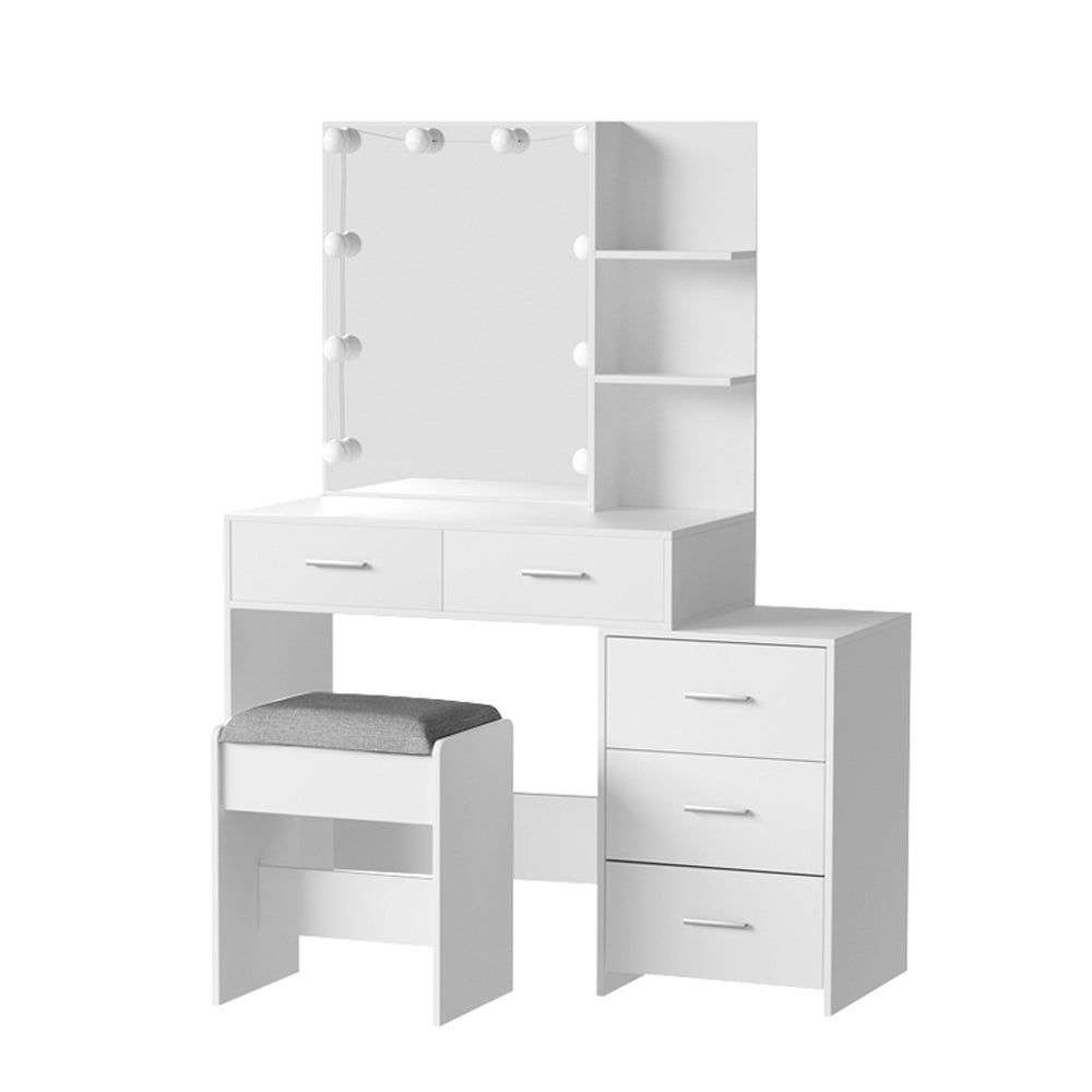Artiss 10-LED Lighted Vanity Makeup Mirror with Stool, White Dressing Table Set for Bedroom & Bathroom - Perfect for Makeup, Skincare & Hair Styling