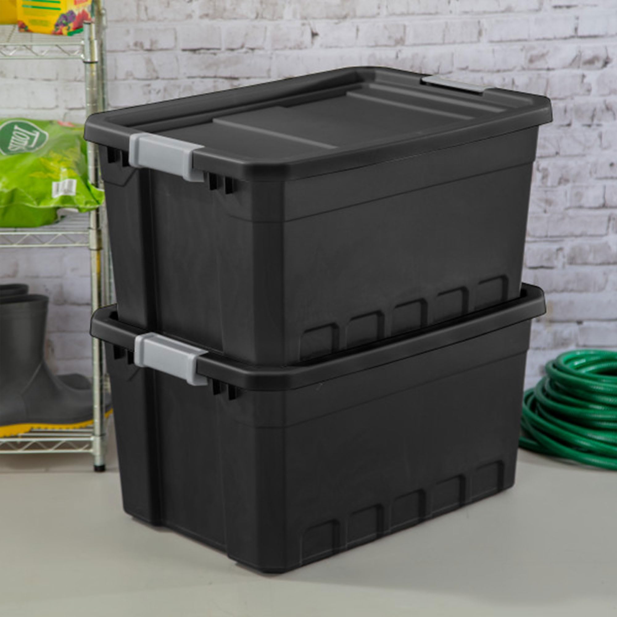 Sterilite 18-Pack 19 Gallon Black Plastic Storage Bins with Lids - Stackable Organizing Containers for Home, Office, Garage & Closet Organization