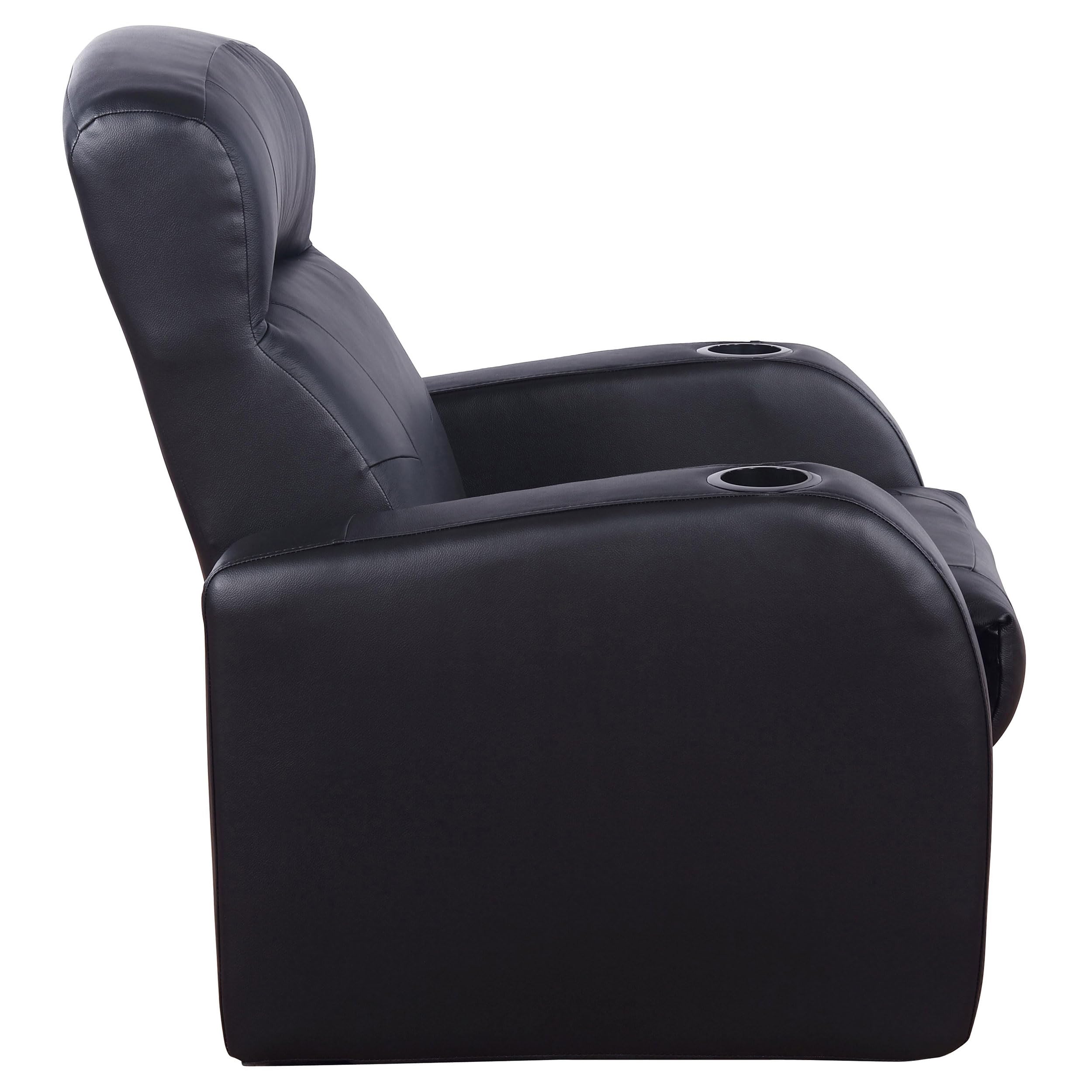 **Cyrus Home Theater Recliner Chair - Black Upholstered Reclining Movie Seat with Cup Holder | Perfect for Home Cinema, Gaming & Relaxation**