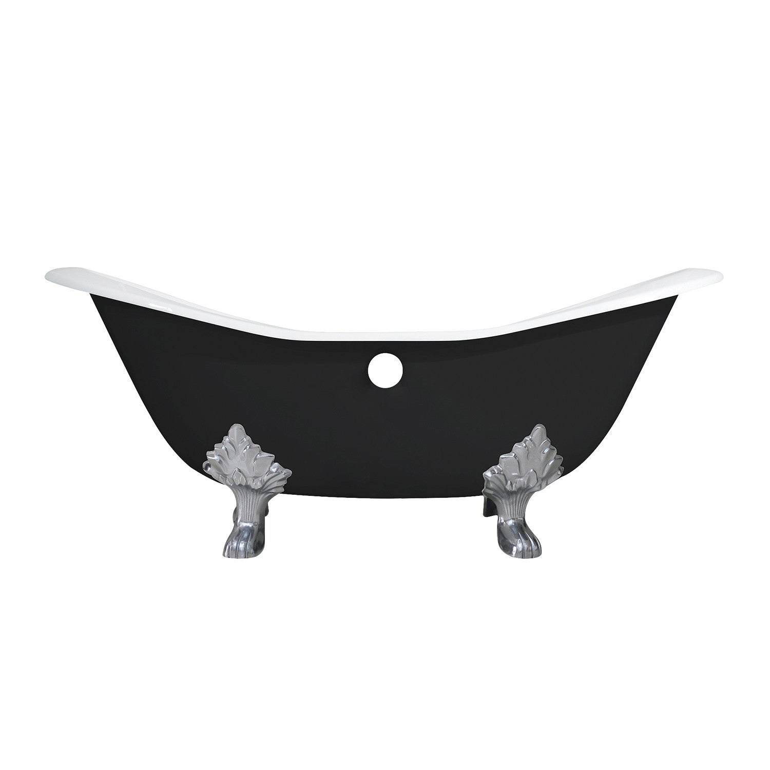 72 Inch Cast Iron Oval Double Slipper Clawfoot Bathtub - Black/White/Brushed Nickel Finish with 7 Inch Faucet Drillings | Vintage Style Freestanding Soaking Tub for Bathroom Remodel & Luxury Spa Experience