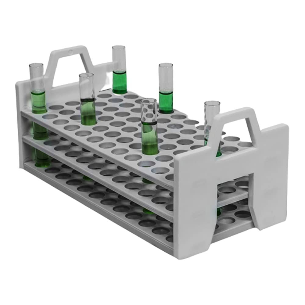 Polypropylene Test Tube Rack for 10-13mm Tubes - 72 Place Stackable Science Ware (10.8cm H x 11.3cm W x 23.4cm L) - Pack of 4 - Ideal for Laboratories, Classrooms & Research Facilities