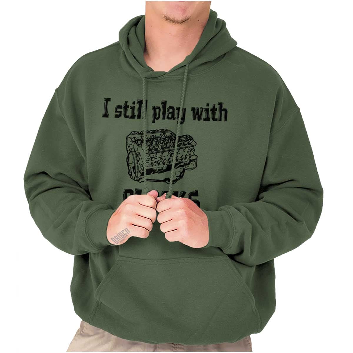 Brisco Brands Play With Blocks Car Engine Mechanic Hoodie Sweatshirt for Men & Women - Perfect for Auto Enthusiasts, DIY Mechanics, and Casual Streetwear