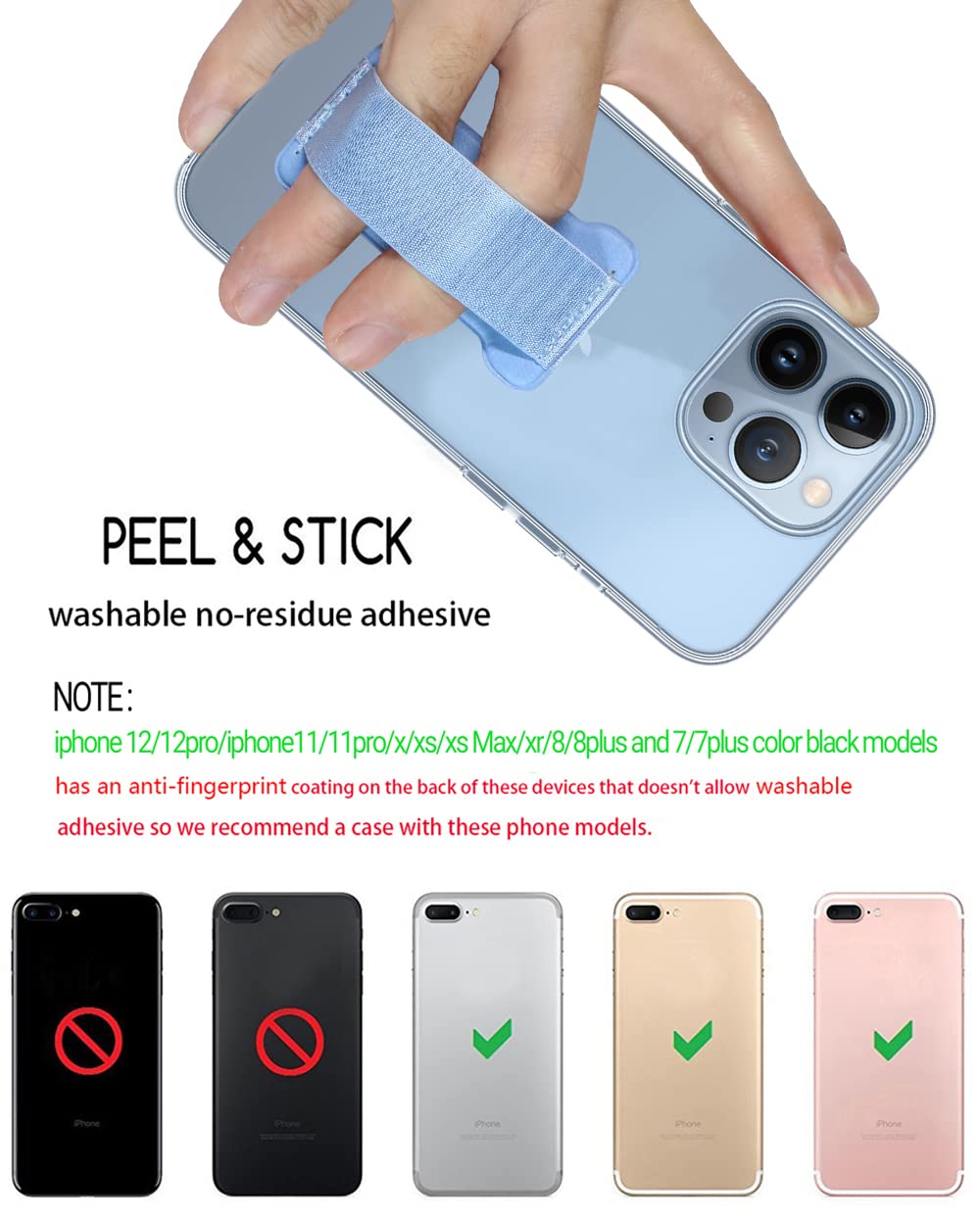 Universal Phone Grip Holder for Hands - 2 Pack Finger Strap Phone Holder with Selfie Grip, Compatible with Most Smartphones (Light Blue) - Perfect for Selfies, Gaming, and One-Handed Phone Use