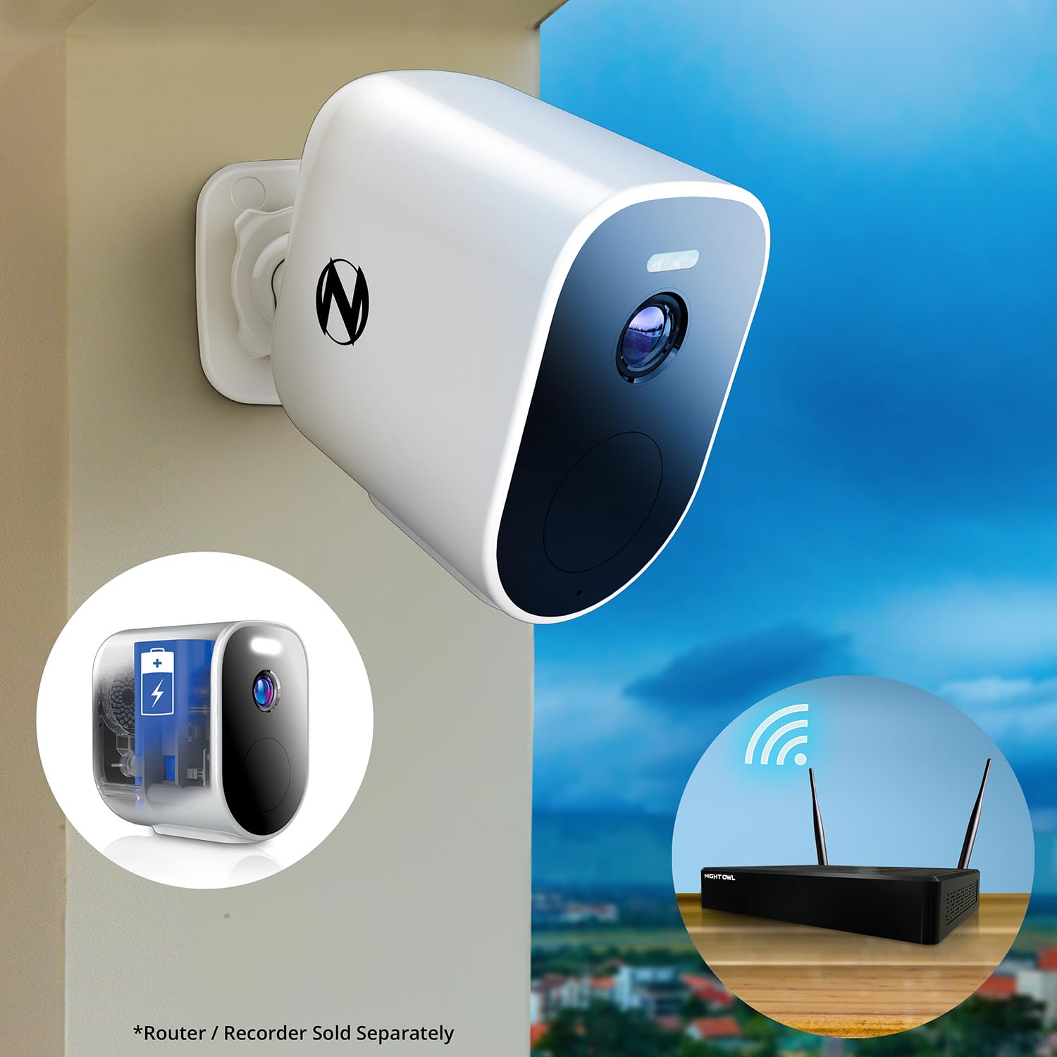 Night Owl Wire-Free 2K HD Indoor/Outdoor Security Cameras with 2-Way Audio - 3 Pack for Home & Business Surveillance - Monitor Pets, Kids & Property Day/Night