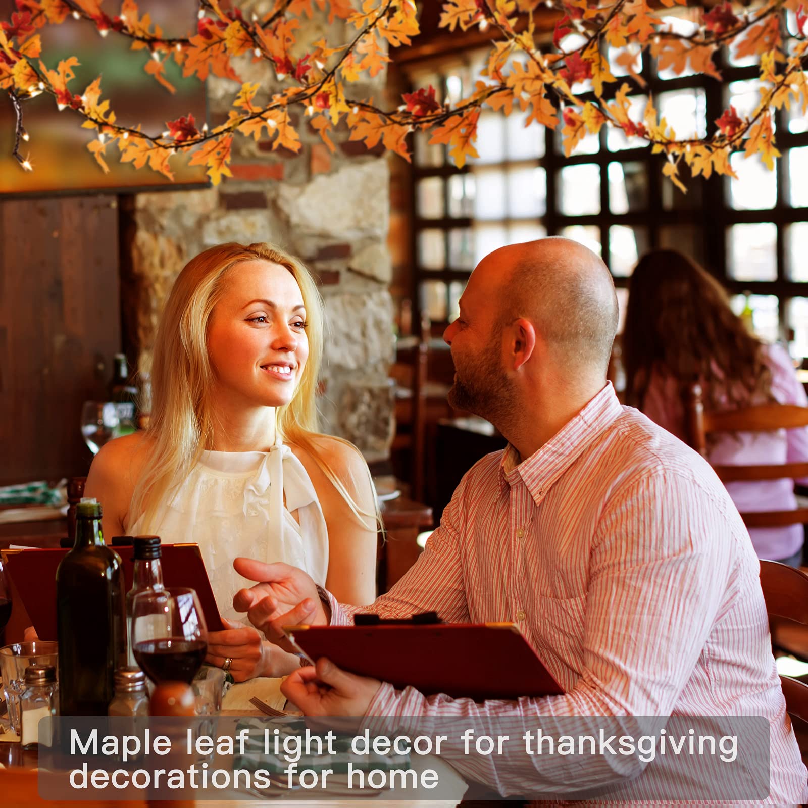 Maple Leaf String Lights - 35 Incandescent Bulbs Connectable Fall Garland for Thanksgiving & Halloween Decor | Indoor/Outdoor Autumn Party, Porch, Mantel & Tree Decorations