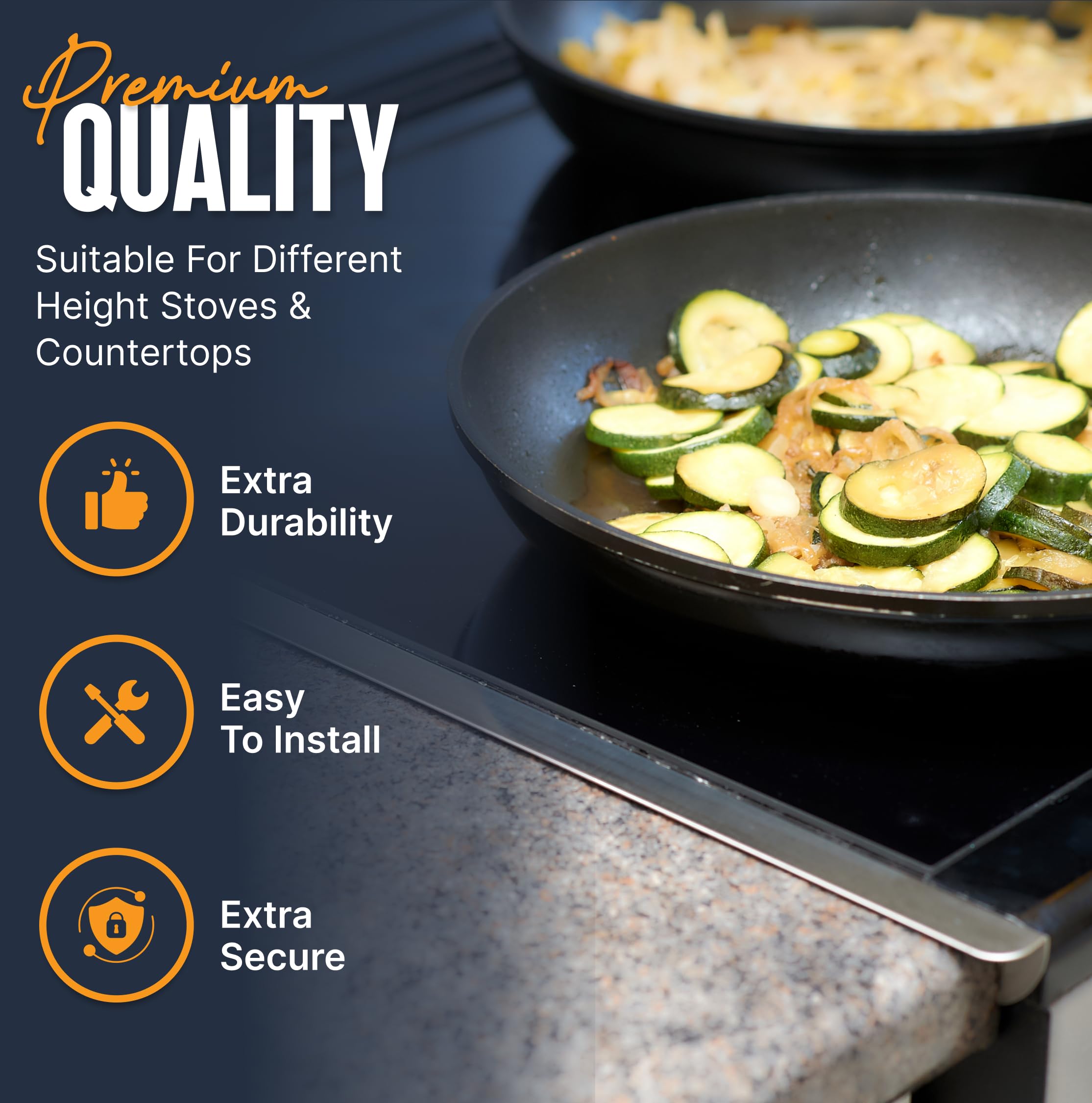 Premium 316 Stainless Steel Stove Gap Covers (2 Pack) - Heat Resistant Oven Gap Filler for Sealing Spaces Between Stovetop & Countertop - 25.4 Inch Silver Kitchen Safety Accessories - Perfect for Gas/Electric Ranges & Easy Cleaning