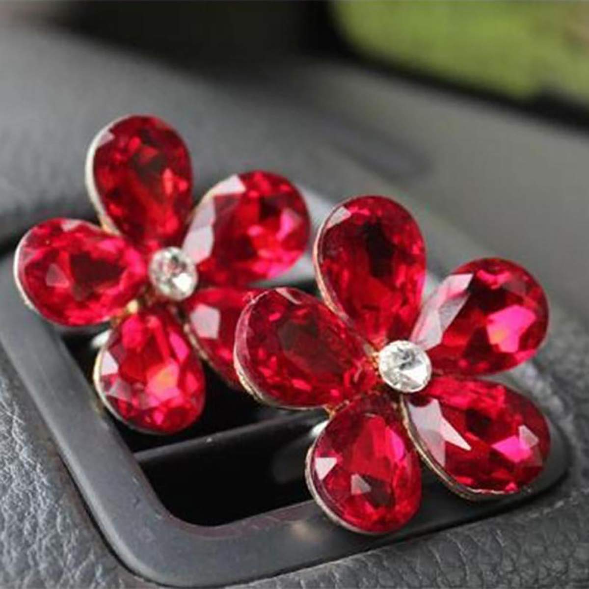 Sparkling Rhinestone Flower Car Air Vent Clip - Red Crystal Car Vent Decoration for Mercedes BMW Audi | Car Interior Accessories for Women, Gift Idea & Dashboard Decor