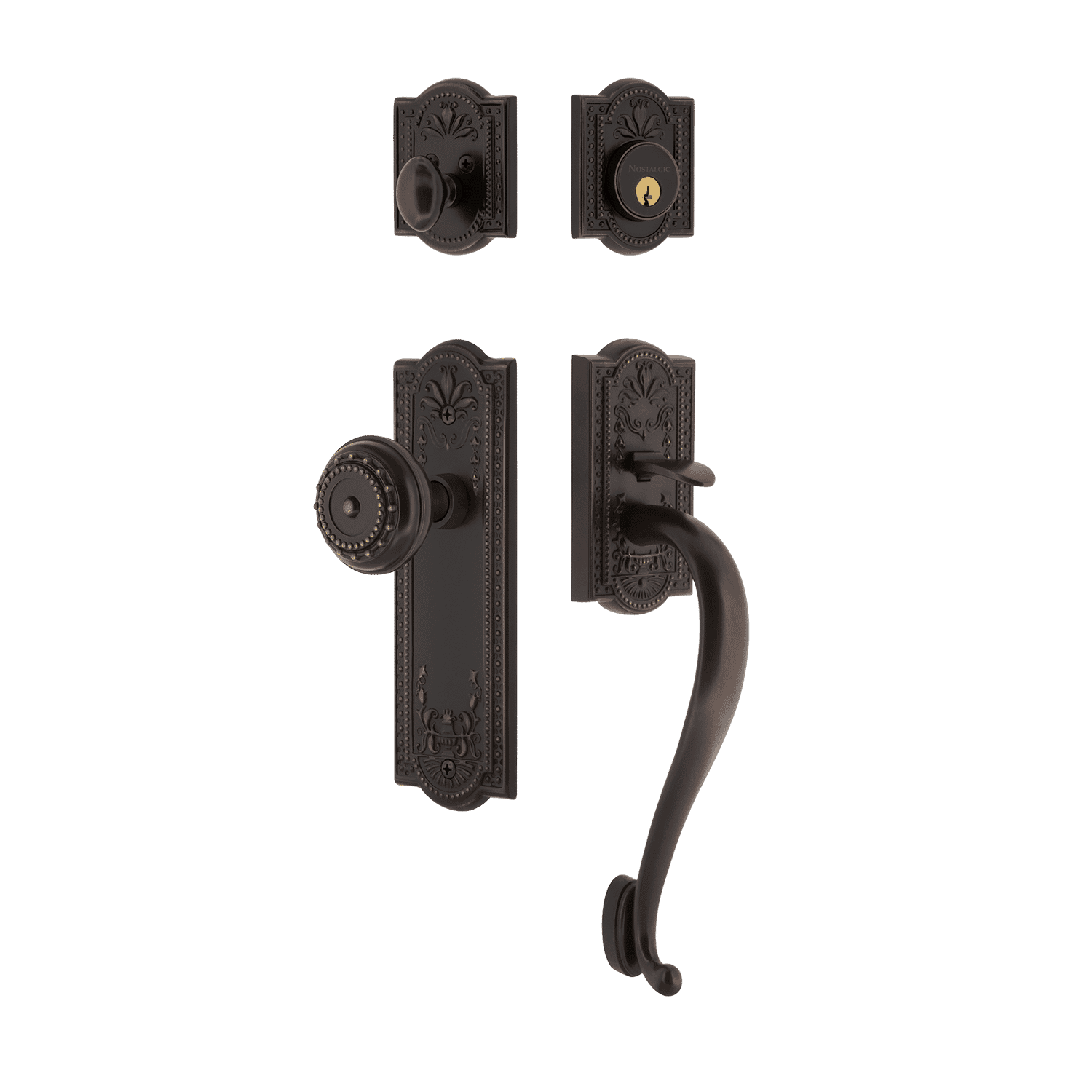 Timeless Bronze Meadows Handleset with S Grip & Long Plate - Elegant Door Knob for Home & Office Entry Doors | Perfect for Interior & Exterior Use