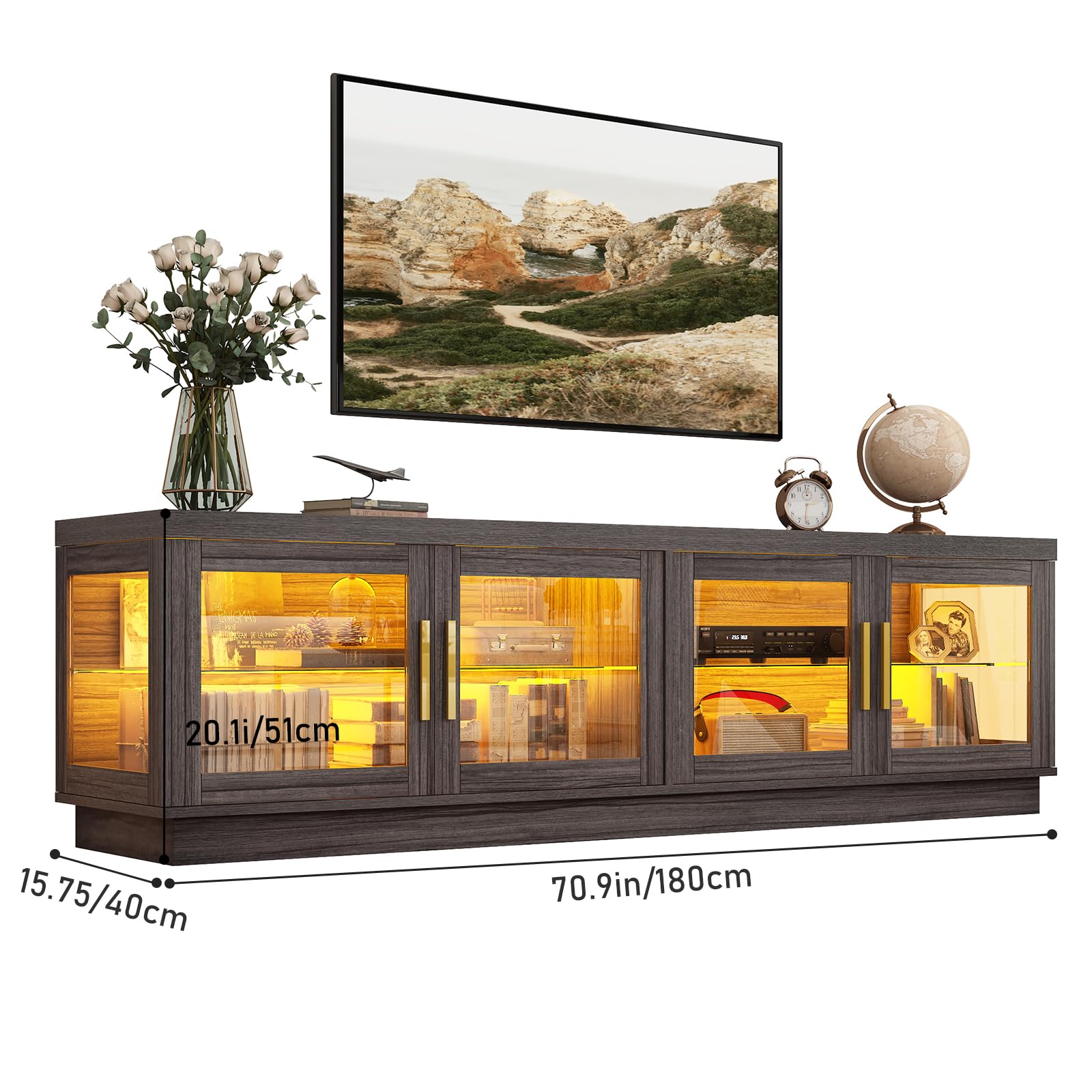 71IN Rustic Wood TV Stand for 85/80/75 Inch TVs - Farmhouse Style Entertainment Center with Storage Cabinet & Glass Doors - Perfect for Living Room, Home Theater & Media Room Setup