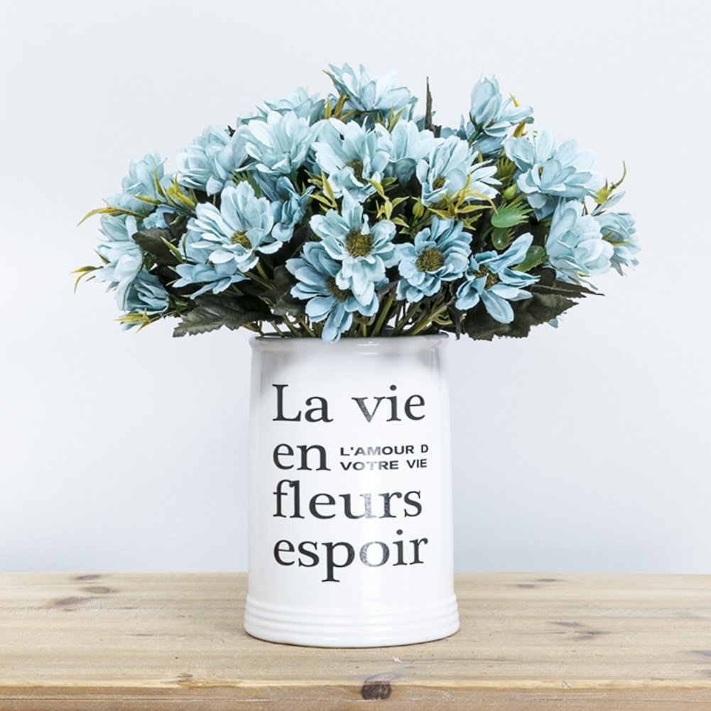 Smartcoco 10 Heads Artificial Daisy Silk Flowers - Blue Fake Flowers for Vintage Home Wedding Decor, Pack of 1 - Perfect for Centerpieces, Bouquets, and DIY Crafts
