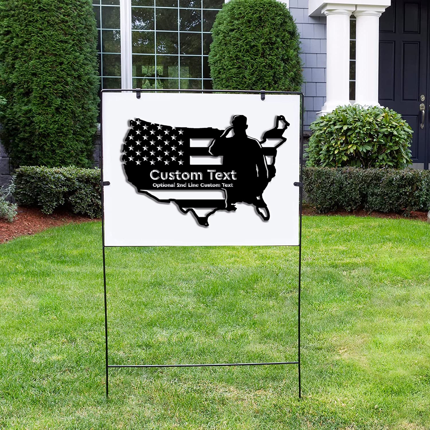 Personalized American Flag Salute Metal Wall Art - Patriotic Home Decor, Military Gift for Men, Rustic Metal Sign - Perfect for Living Room, Office & Man Cave
