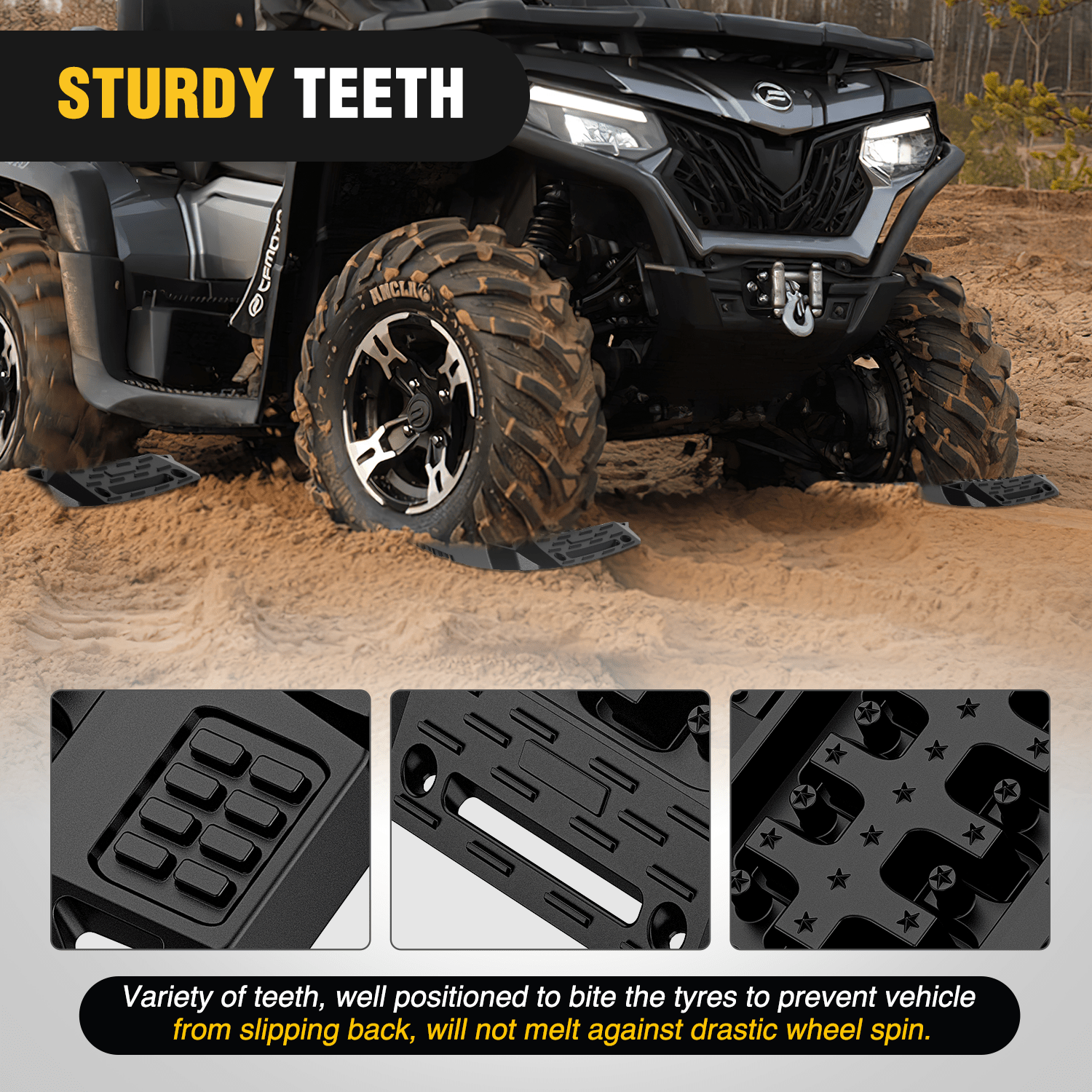 Off Road Mini Short Recovery Traction Boards for 4WD 4X4 Vehicles - 2PCS Black Sand Tracks for SUV, Jeep, Truck - Perfect for Mud, Snow & Sand Off-Road Adventures