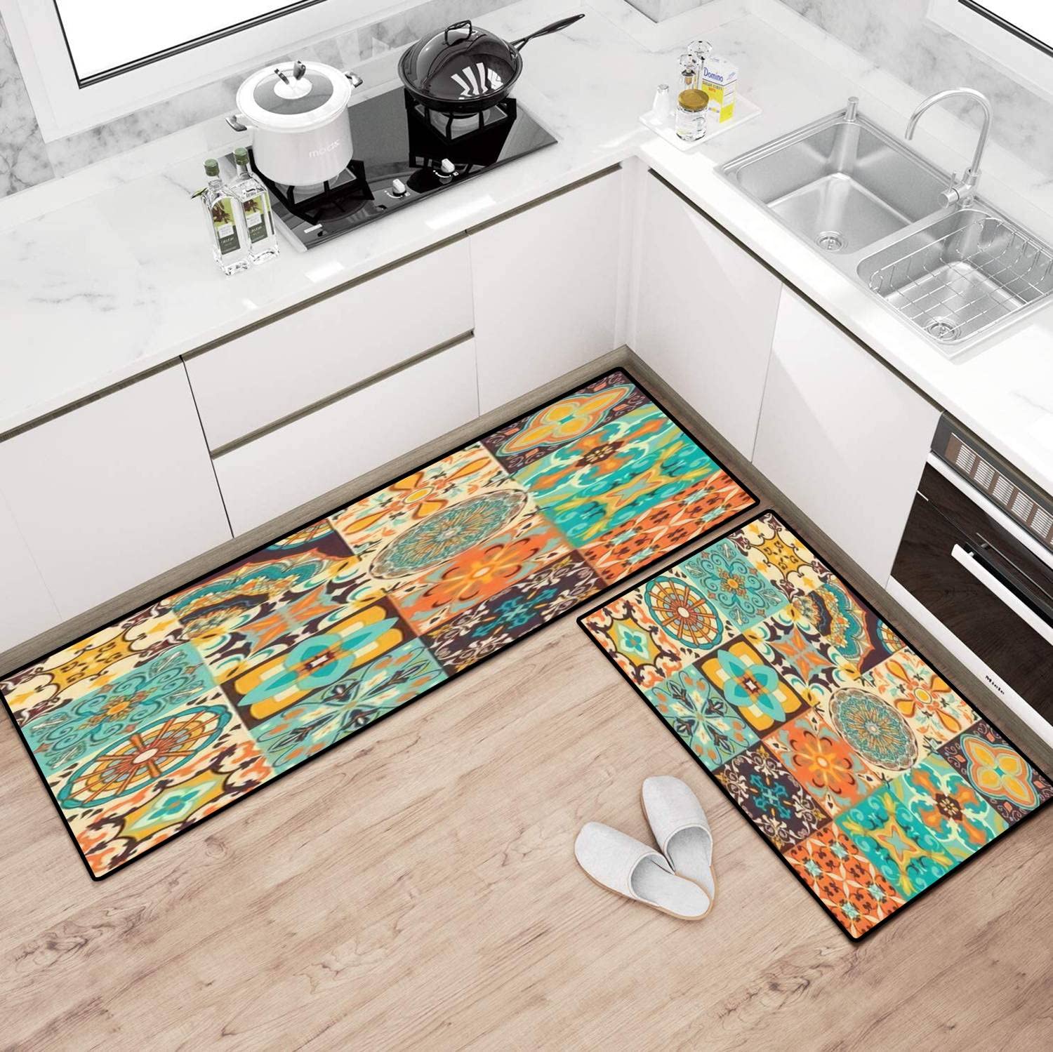 Colorful Non-Slip Kitchen Rugs Set - Washable Floor Mats for Cooking & Decor