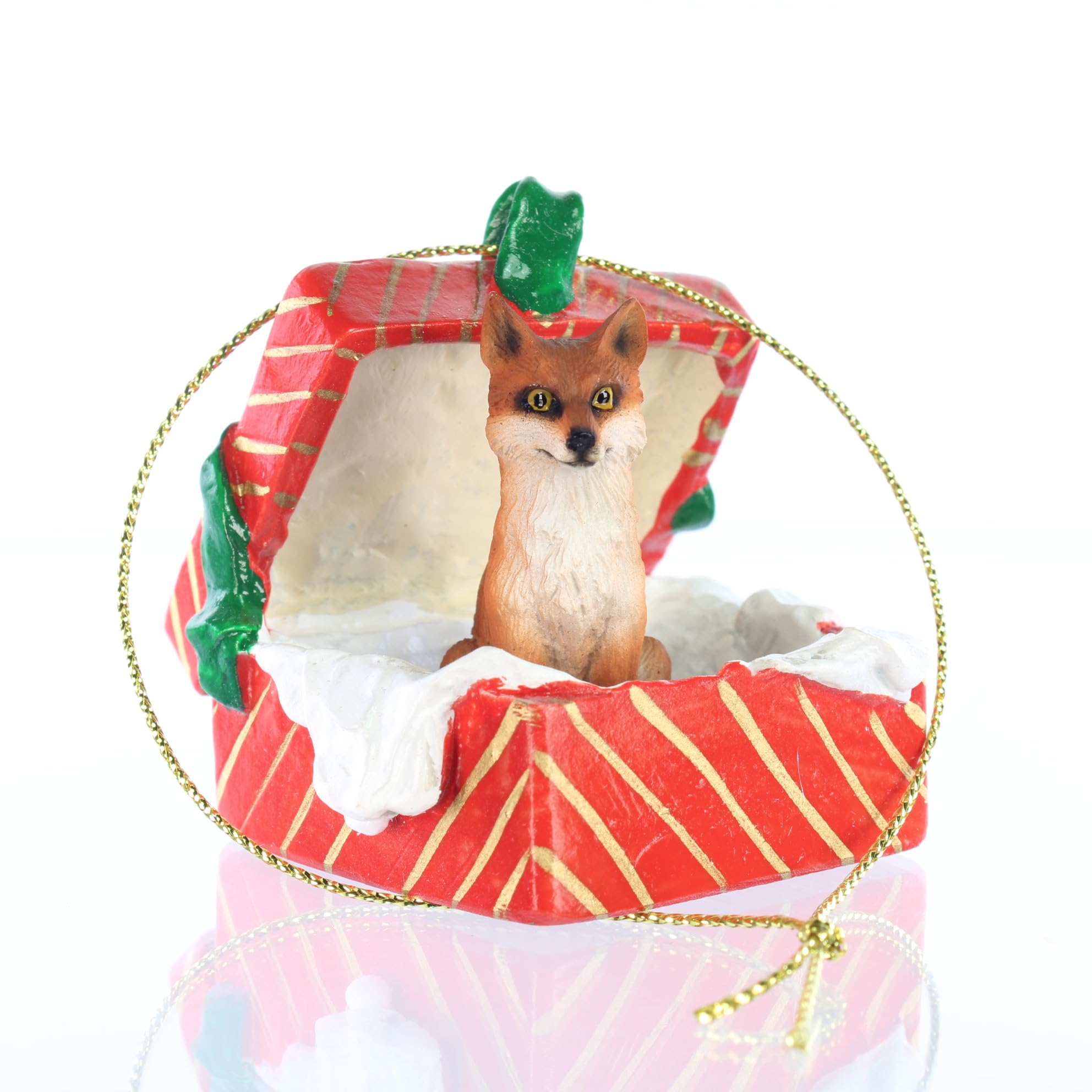 Fox Red Gift Box - Elegant Red Ornament for Christmas Tree Decorations, Holiday Gifts & Home Party Decor