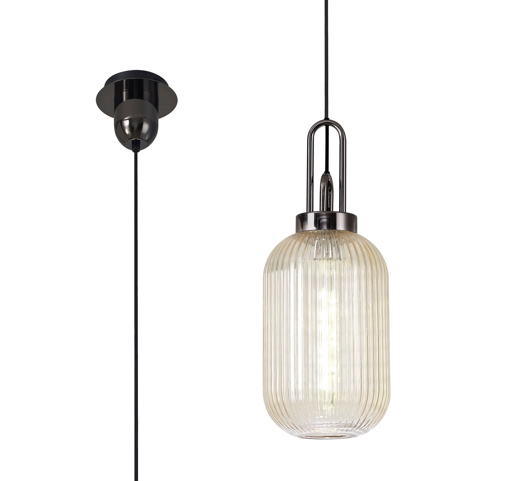Stylish Cadiz 1-Light Pendant Light with 20cm Tubular Ribbed Glass Shade - E27 Socket, IP20 Rated, Multiple Color Options - Perfect for Kitchen Island, Dining Room, or Entryway Lighting