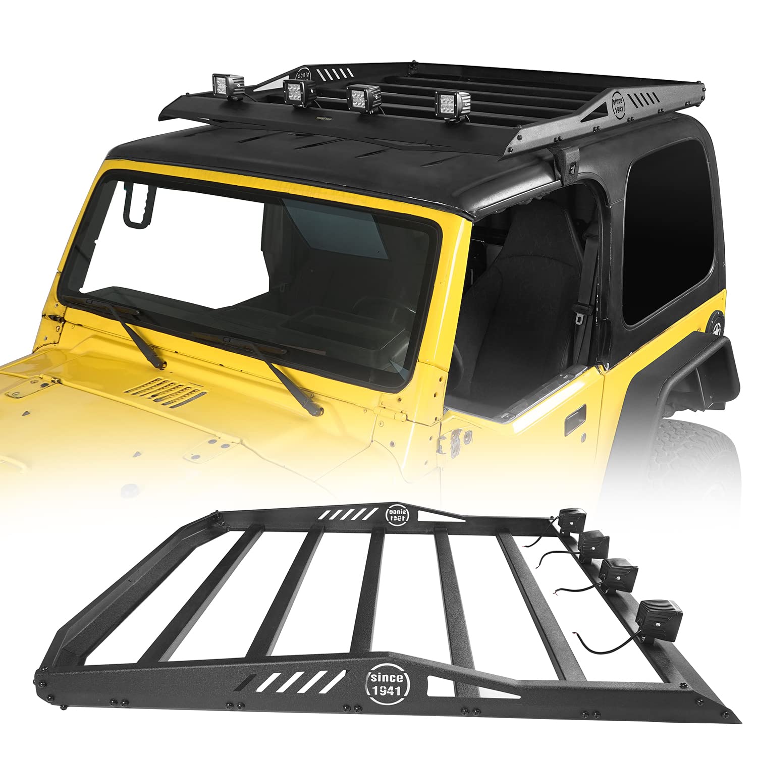 u-Box TJ Wrangler Cargo Carrier Basket Roof Rack Hardtop Luggage for Jeep Wrangler TJ 1997-2006 (Excluding Unlimited/LJ) - Heavy Duty Steel Roof Basket for Camping, Off-Roading & Outdoor Adventures
