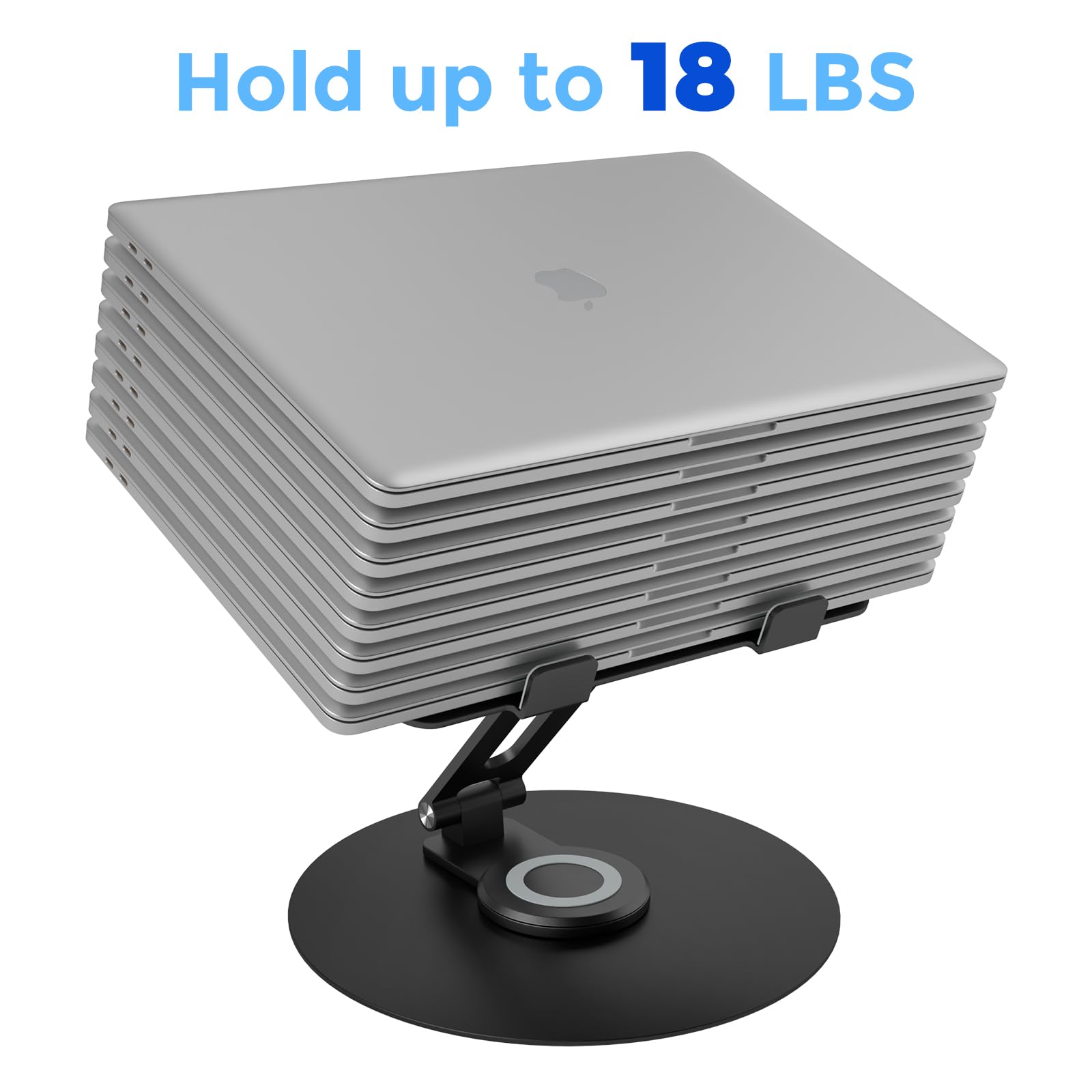 Swivel Laptop Stand for Desk - Adjustable Height, 360° Rotating Base, Foldable Ergonomic Riser, Portable Laptop Holder for MacBook & All 10-17'' Laptops, Black - Perfect for Home Office & Workspace