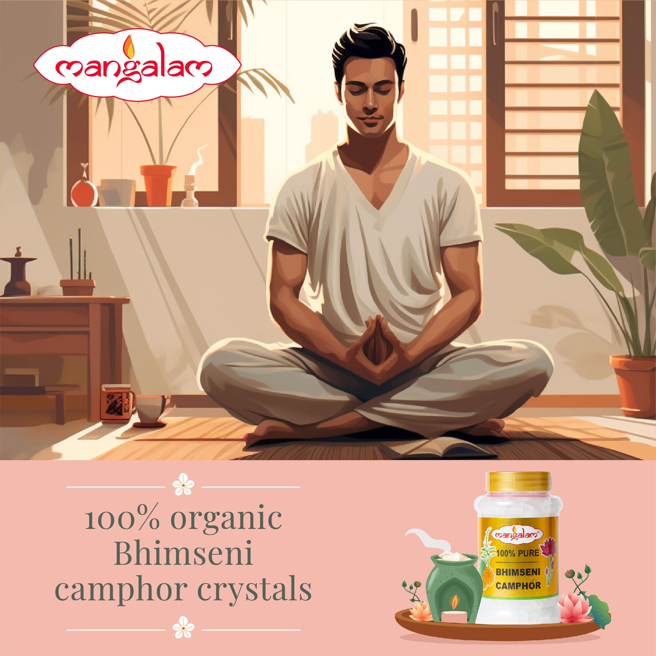 100% Pure MANGALAM Bhimseni (Original) Natural Camphor 250g Jar - Pack of 1 | Premium Quality for Puja, Aromatherapy, Meditation & Home Fragrance | Long-Lasting Sweet Scent for Spiritual Ceremonies, Yoga Rooms & Closet Freshener