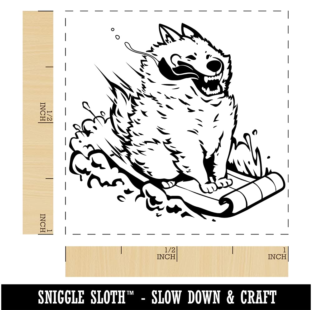 Funny Samoyed Sledding Snow Dog Self-Inking Rubber Stamp - 1 Inch Small Stamp with Blue Ink - Perfect for Scrapbooking, Card Making, and DIY Crafts
