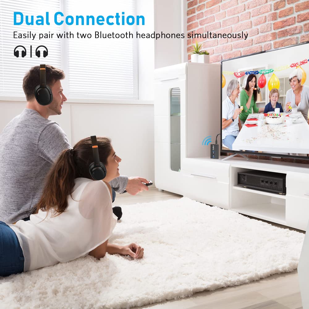 1Mii Bluetooth 5.3 Transmitter & Receiver for TV - Dual Link AptX Adaptive/Low Latency/HD Audio - Wireless Audio Adapter for Headphones, Home Stereo, Airplane, Boat & Gym Use - Perfect for Home Theater, Travel & Workout