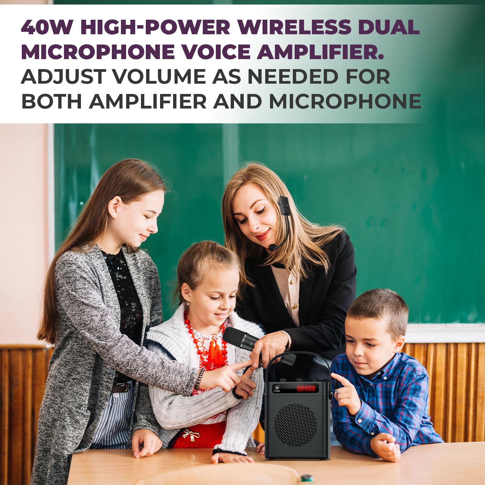 Bluetooth 5.3 Wireless Voice Amplifier with 2 Wireless Mics - 40W Portable Rechargeable PA Speaker System for Teachers, Presenters, Tour Guides - Perfect for Classrooms, Outdoor Events & Public Speaking