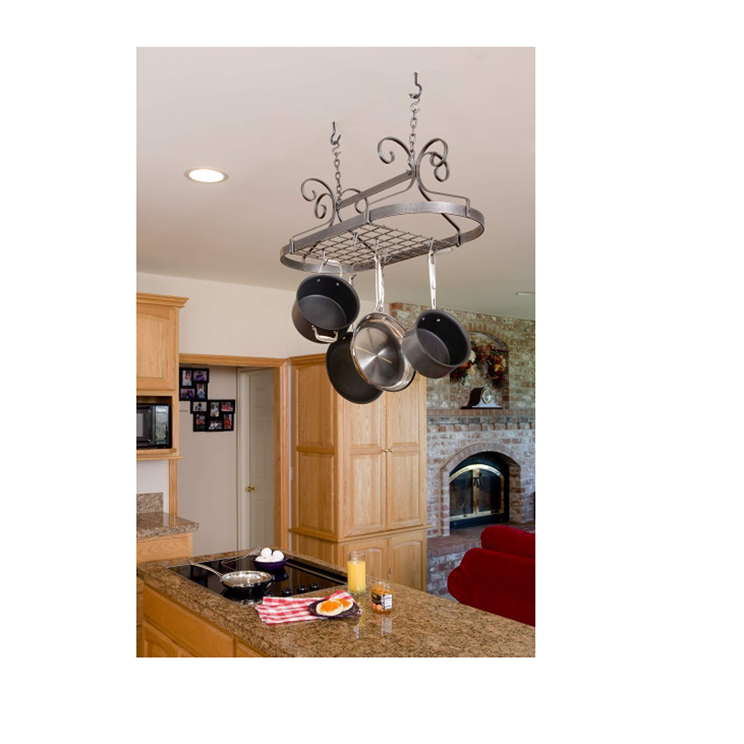 Handcrafted Scrolled Oval Rack - Hammered Steel Wall Mounted Pot Rack for Kitchen Organization & Rustic Home Decor | Perfect for Hanging Pots, Pans & Utensils in Farmhouse or Country Style Kitchens
