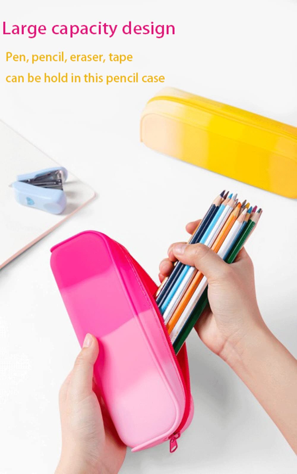 Waterproof Silicone Pencil Case with Zipper - Gradient Blue Pouch Bag for School, Office & Travel | Multi-Functional Organizer for Pencils, Makeup & Stationery | Durable & Portable for Students & Adults