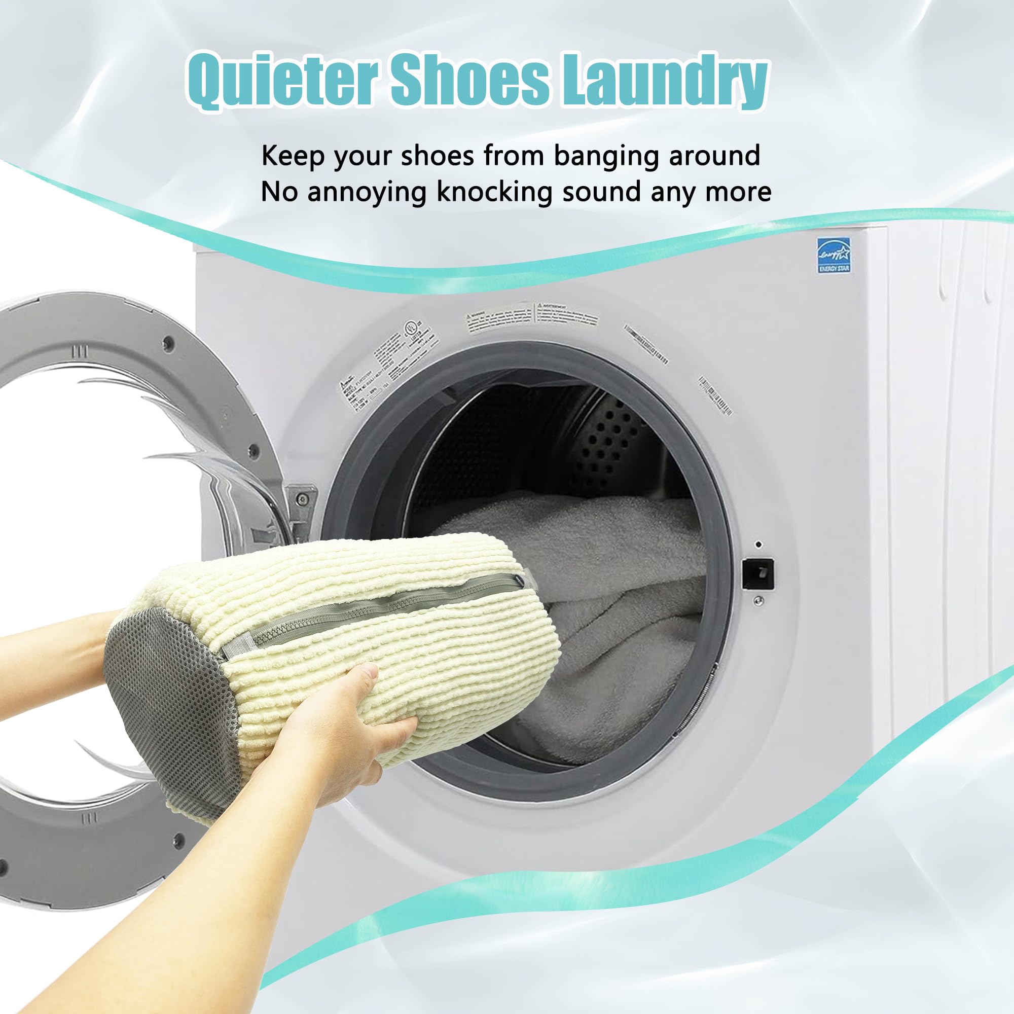 2pcs Reusable Shoe Washing Machine Bags for Washer & Dryer - Durable Laundry Cleaning Bags for Sneakers, Kids Shoes & Sports Shoes - Perfect for Gym, Travel & Home Use (Beige)