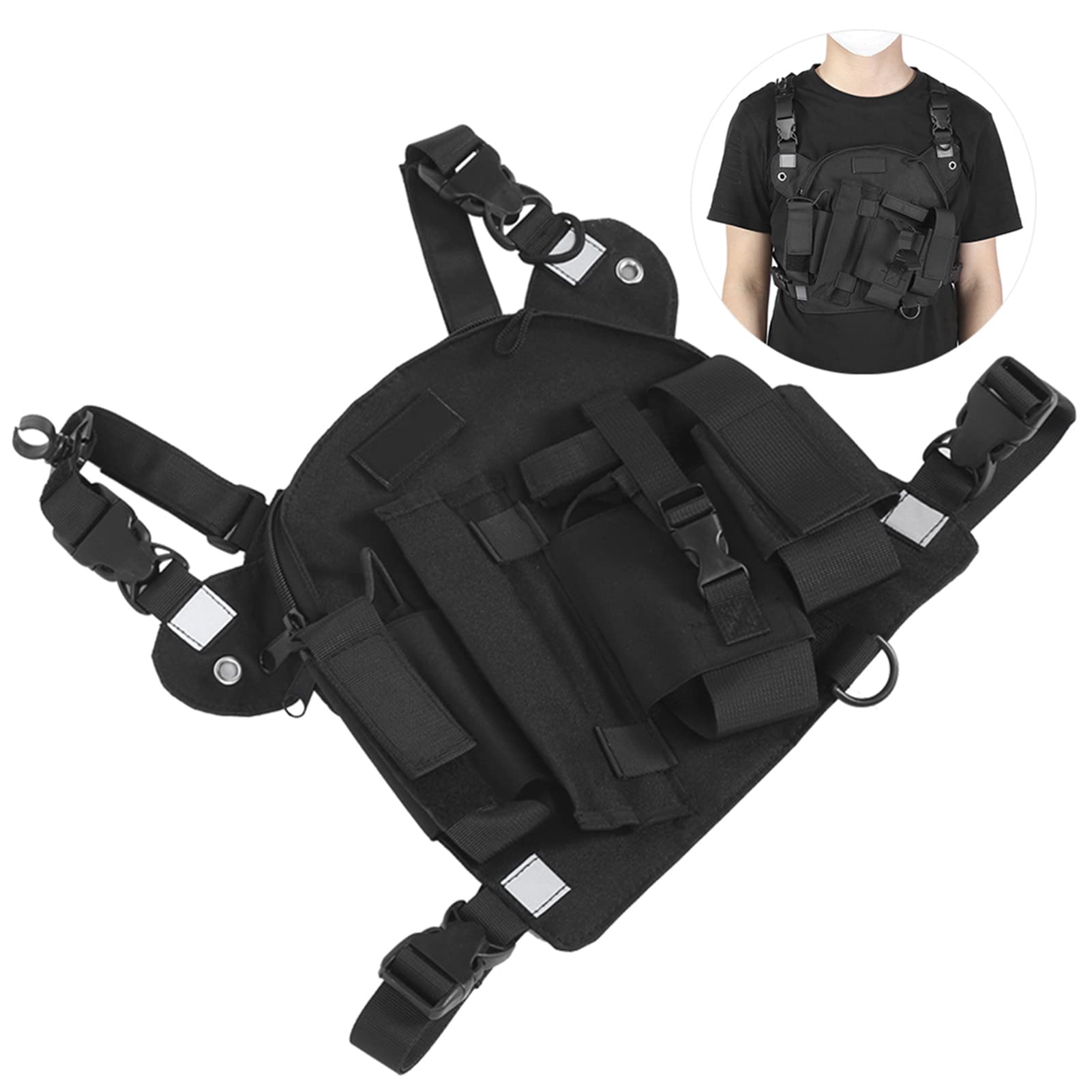 Socobeta Adjustable Chest Rig Bag - Tactical Shoulder Pack with Radio Holster Holder for Men & Women (Black) - Perfect for Hiking, Airsoft, Hunting & Outdoor Adventures