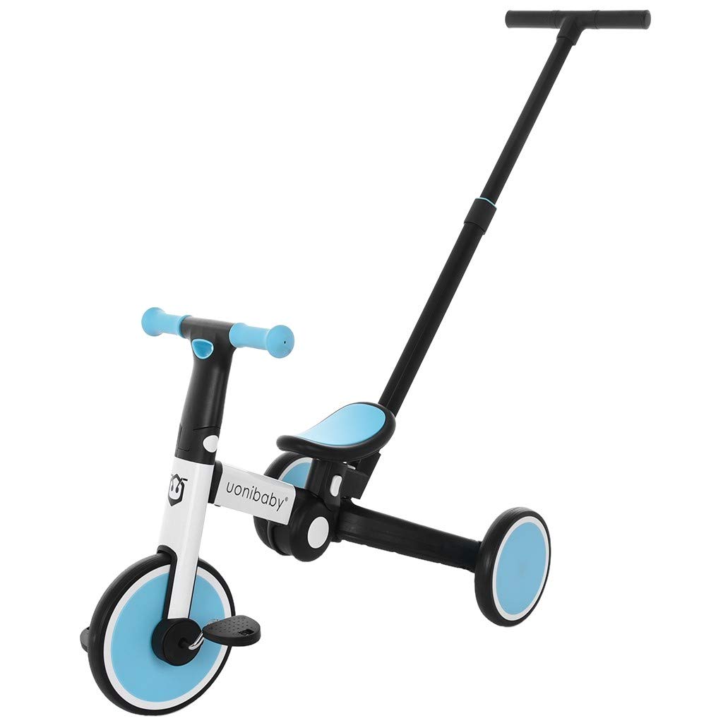 **Micozy 5-in-1 Convertible Kids Tricycle for Toddlers 1-3 Years Old - 3-Wheel to 2-Wheel Toddler Bike with Push Handle - Blue - Perfect for Indoor & Outdoor Play, Learning Balance & Fun Rides**